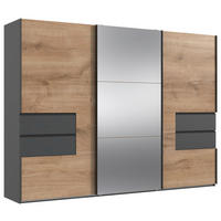 SCHWEBETÜRENSCHRANK Graphitfarben, Eichefarben 3 Tür(en)  - Eichefarben/Schwarz, MODERN, Glas/Holzwerkstoff (300/216/65cm) - Stylife