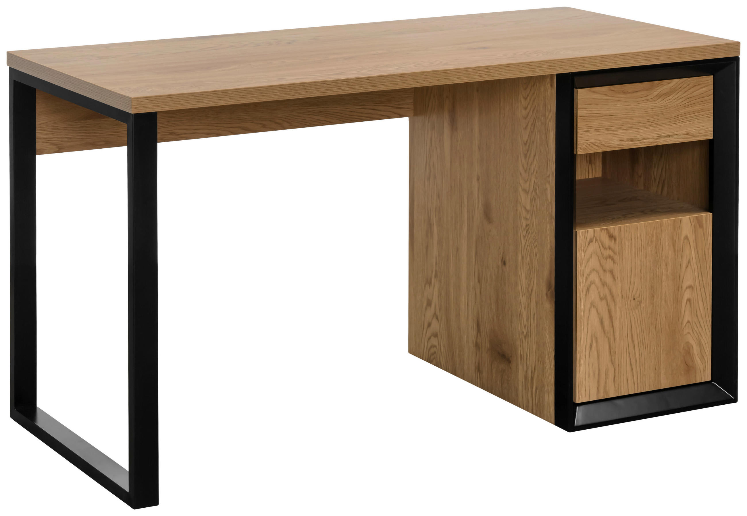ÍRÓASZTAL  - tölgyfa színű/fekete, Modern, faalapú anyag/fém (140/59/76cm) - Livetastic