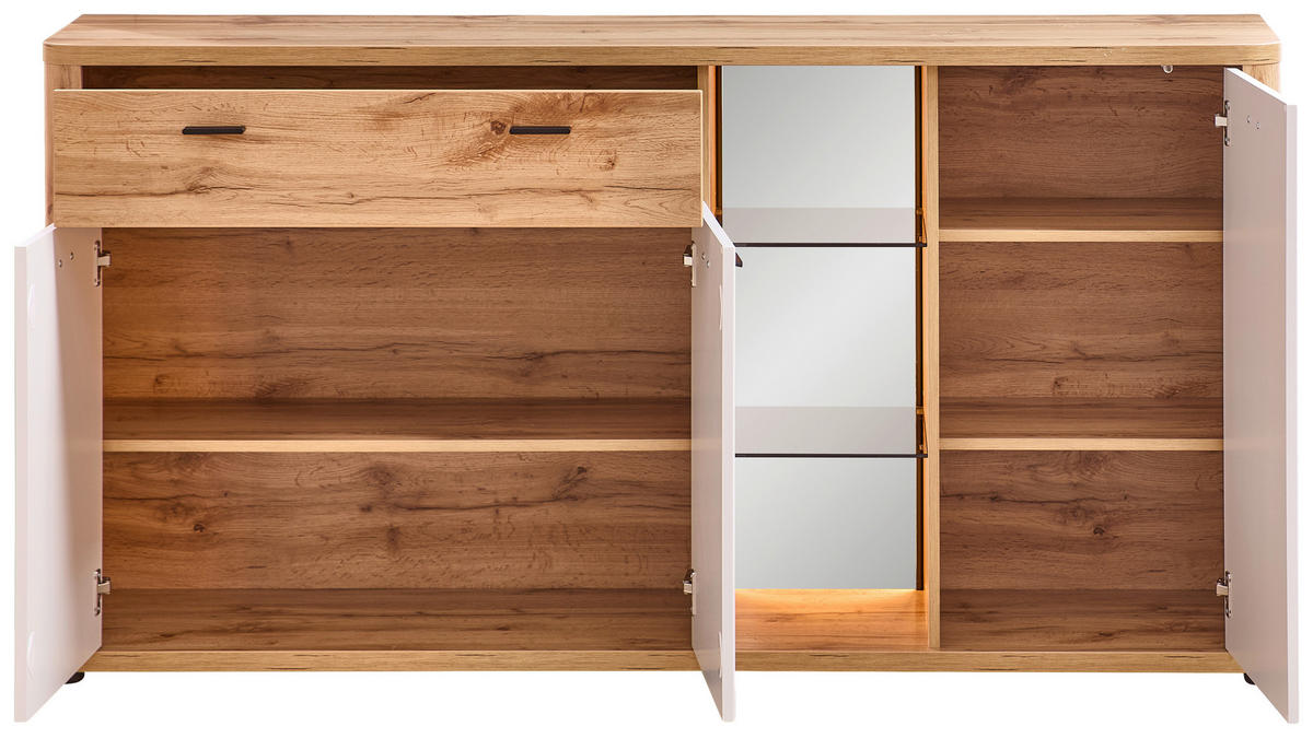 SIDEBOARD Weiss, Eiche Wotan  171/88/41 cm  - Weiss/Anthrazit, Modern, Glas/Holzwerkstoff (171/88/41cm) - Stylife