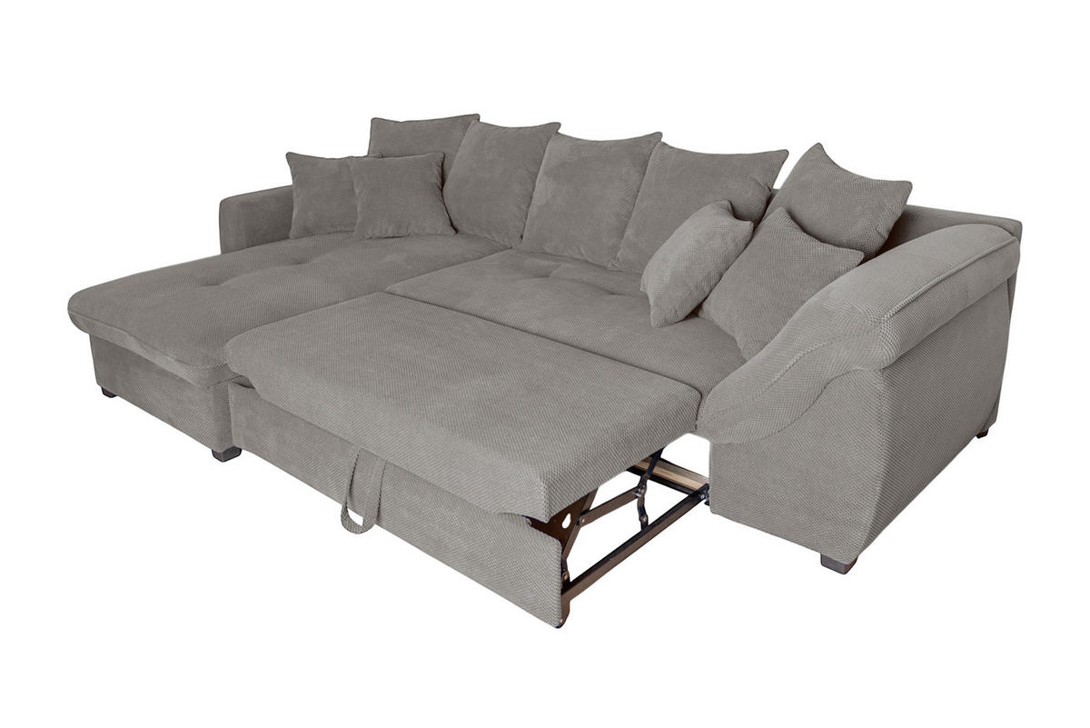 ECKSOFA LORENZO Grau Struktur Liegefläche im Originalstoff  - Schwarz/Grau, Design, Textil/Metall (188/302cm) - P & B