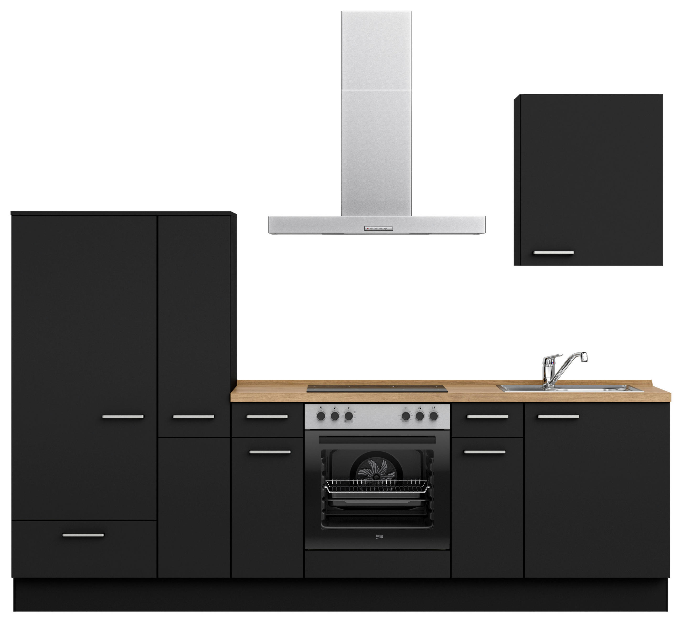 KÜCHENLEERBLOCK 270 cm   in Schwarz, Eichefarben  - Edelstahlfarben/Eichefarben, MODERN, Holzwerkstoff/Metall (270cm) - Nobilia