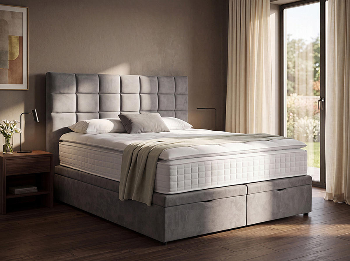 BOXSPRING KREVET 160/200 cm     siva  - siva/crna, Moderno, drvni materijal/drvo (160/200cm) - Novel
