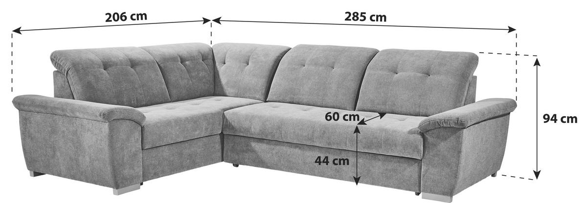 ECKSOFA in Dunkelgrau  - Dunkelgrau/Silberfarben, Design, Kunststoff/Textil (206/285cm) - Livetastic