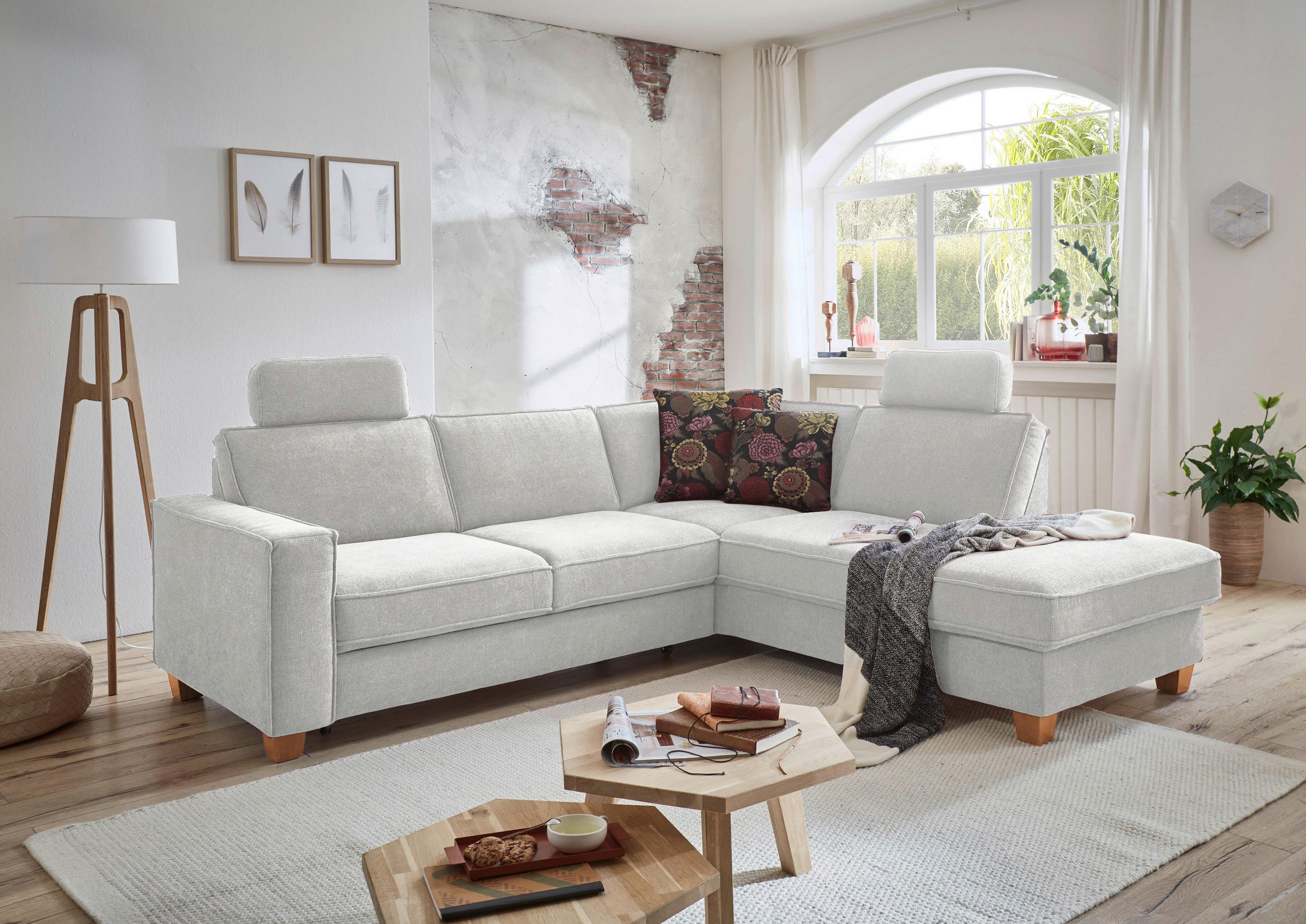 ECKSOFA in Flachgewebe Silberfarben  - Eichefarben/Silberfarben, Konventionell, Holz/Textil (236/213cm) - Sit & More