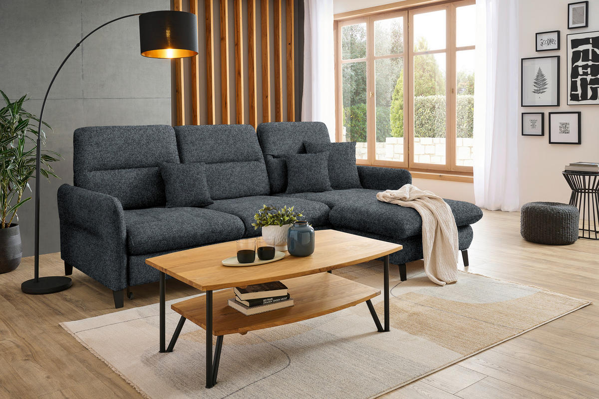 ECKSOFA Dunkelgrau Chenille  - Dunkelgrau/Schwarz, KONVENTIONELL, Textil/Metall (254/190cm) - Livetastic
