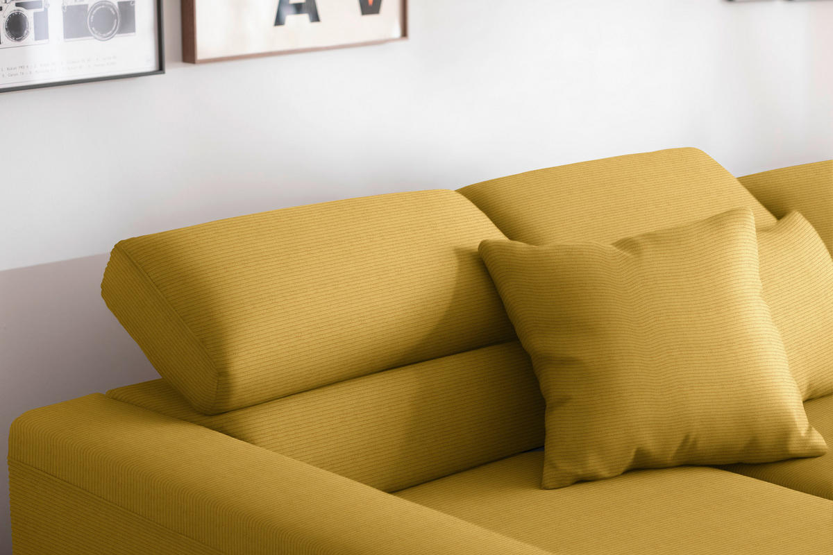 ECKSOFA Cord Goldfarben  - Goldfarben/Schwarz, Design, Textil/Metall (215-217/293cm) - Schöner Wohnen
