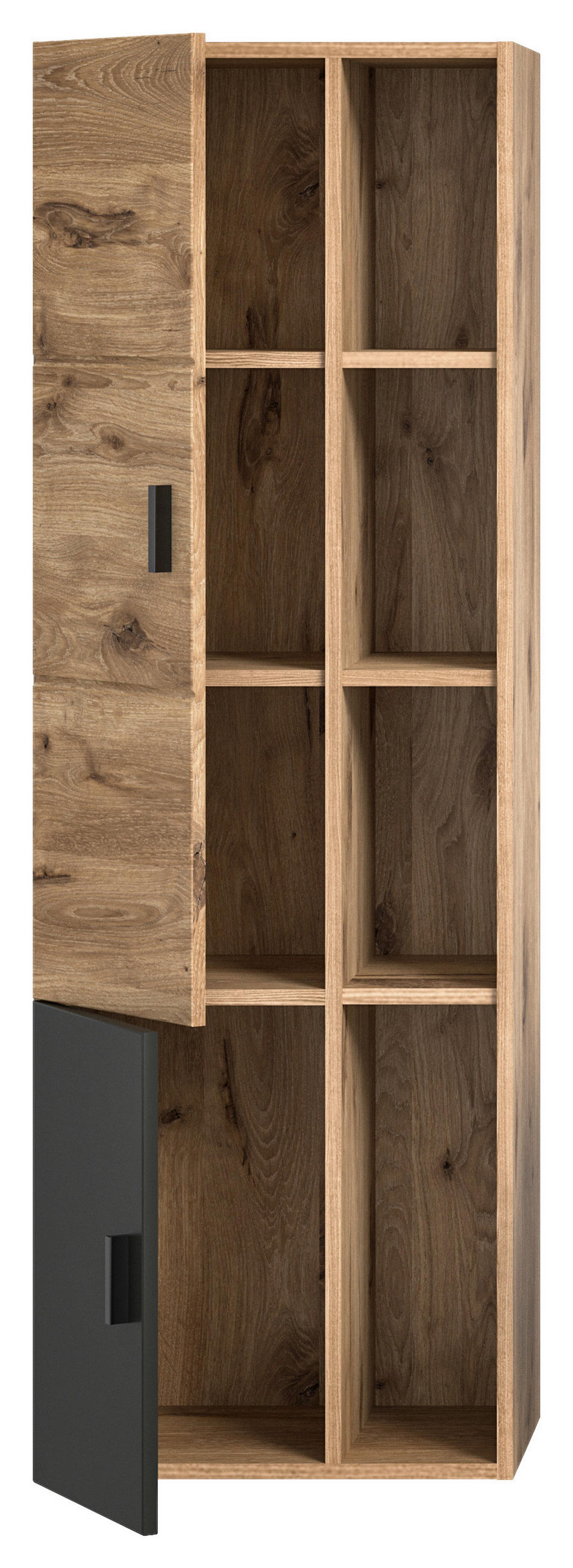 SREDNJE VISOKA OMARA 48/144/35 cm  - siva/barve hrasta, Moderno, kovina/leseni material (48/144/35cm) - MID.YOU