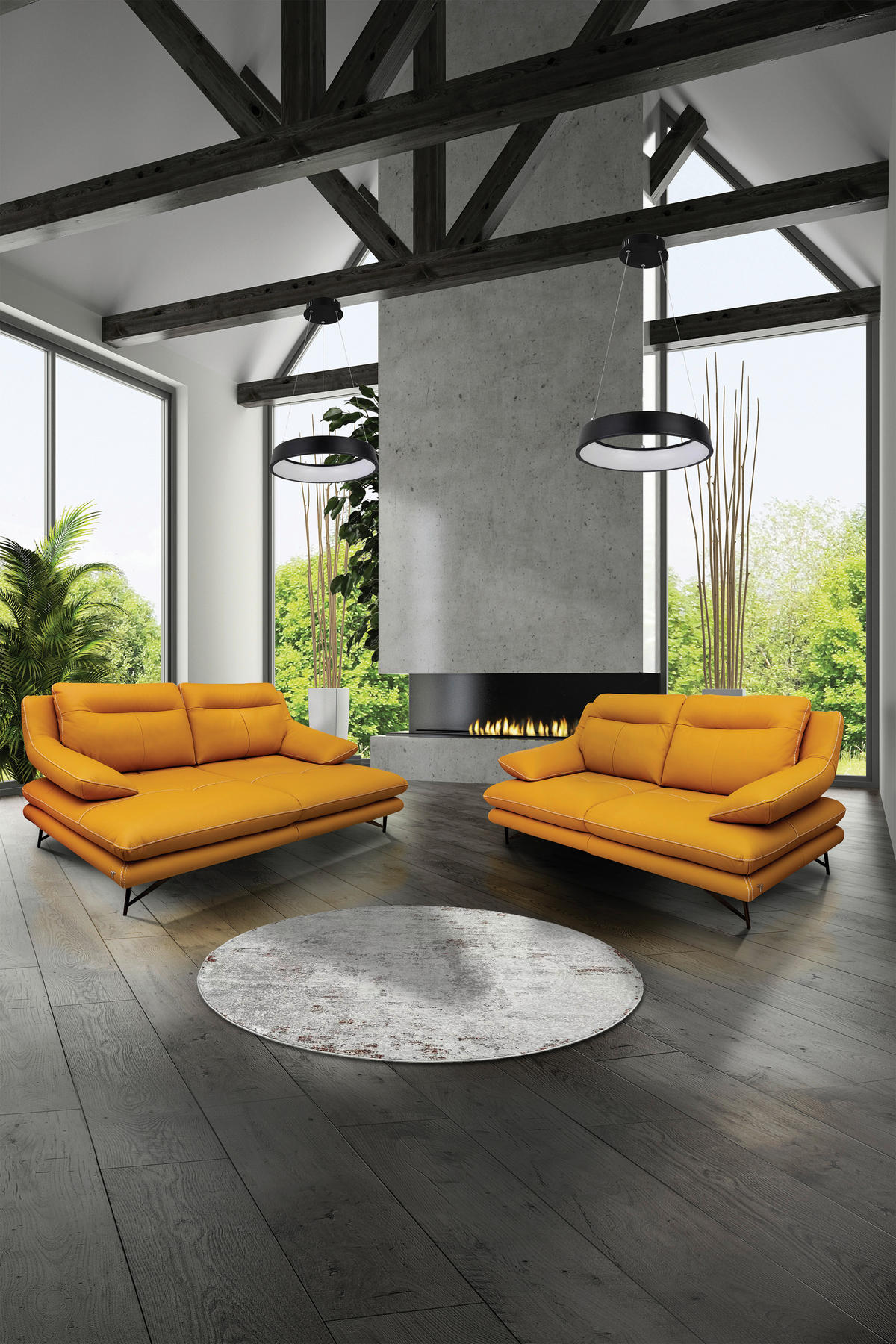 2,5 ÜLÉSES KANAPÉ bőr currysárga  - bézs/currysárga, Basics, bőr (195/91/96cm) - Calia Italia