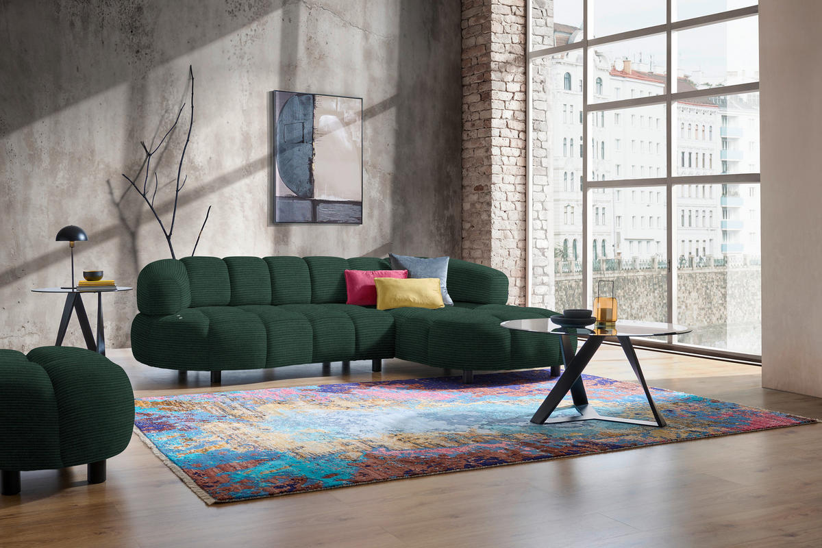 ECKSOFA in Cord, Velours Waldgrün  284/183 cm  - Waldgrün/Schwarz, Design, Holz/Textil (284/183cm) - Welnova