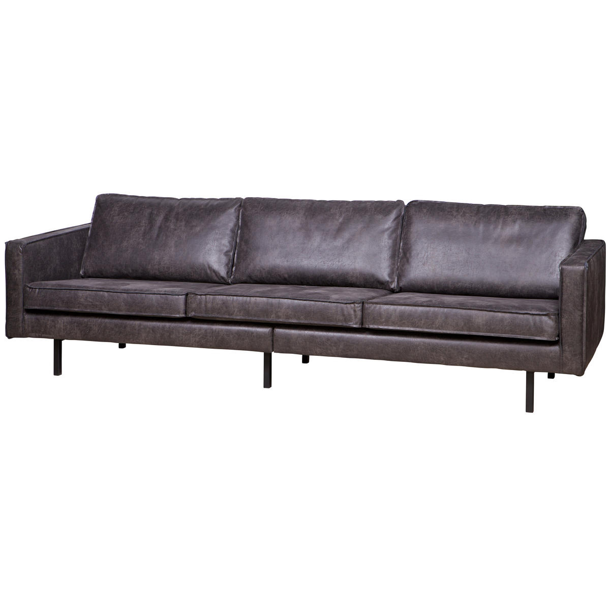 3-SITZER-SOFA Rodeo in Kombination Echtleder/Stoff Schwarz   - Schwarz, Design, Leder/Metall (277/85/86cm) - Livetastic