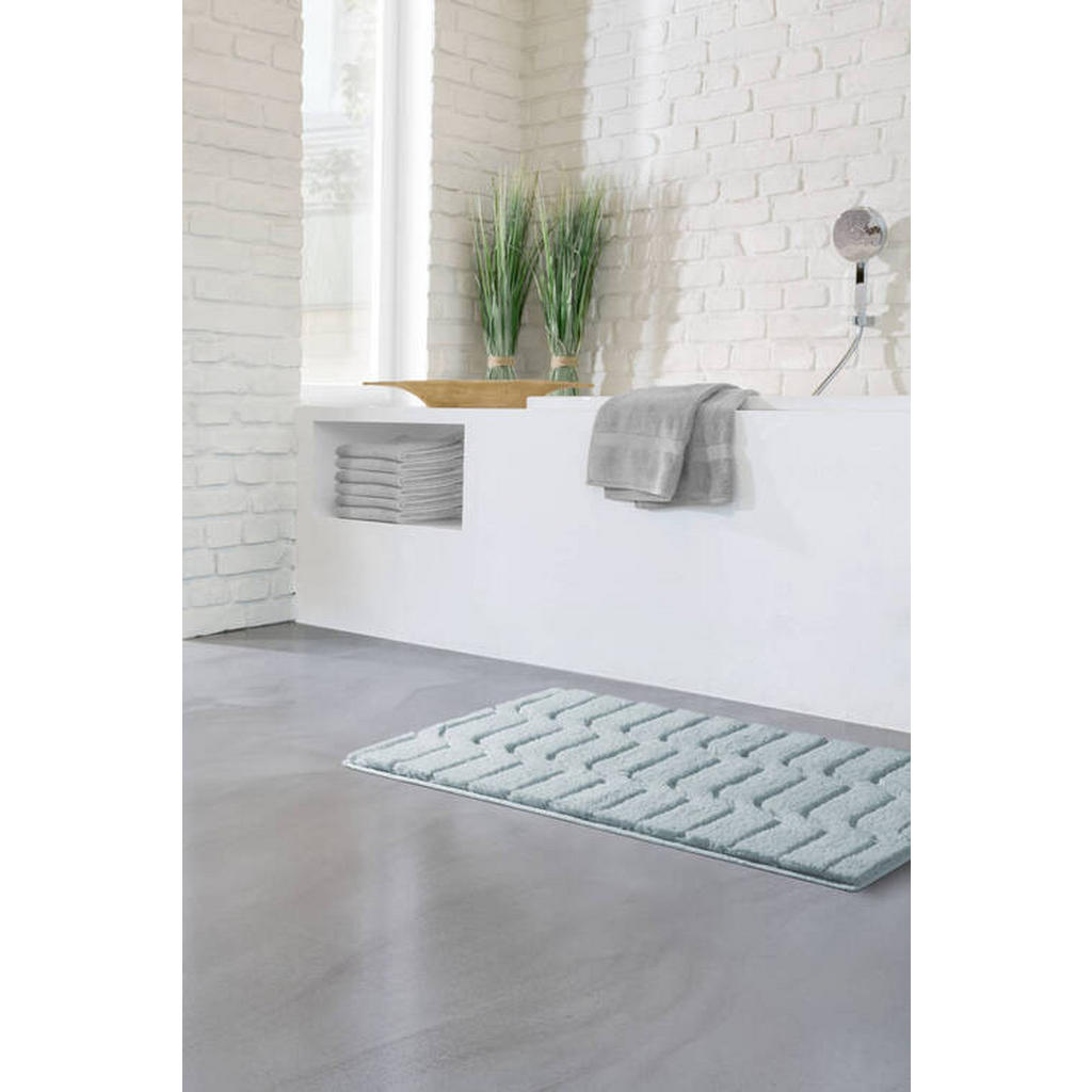 Thumbnail - Grund Badteppich Vogue, Salbeigrün, Textil, Wellen, rechteckig, 70x120 cm, Oeko-Tex® Standard 100, für Fußbodenheizung g...
