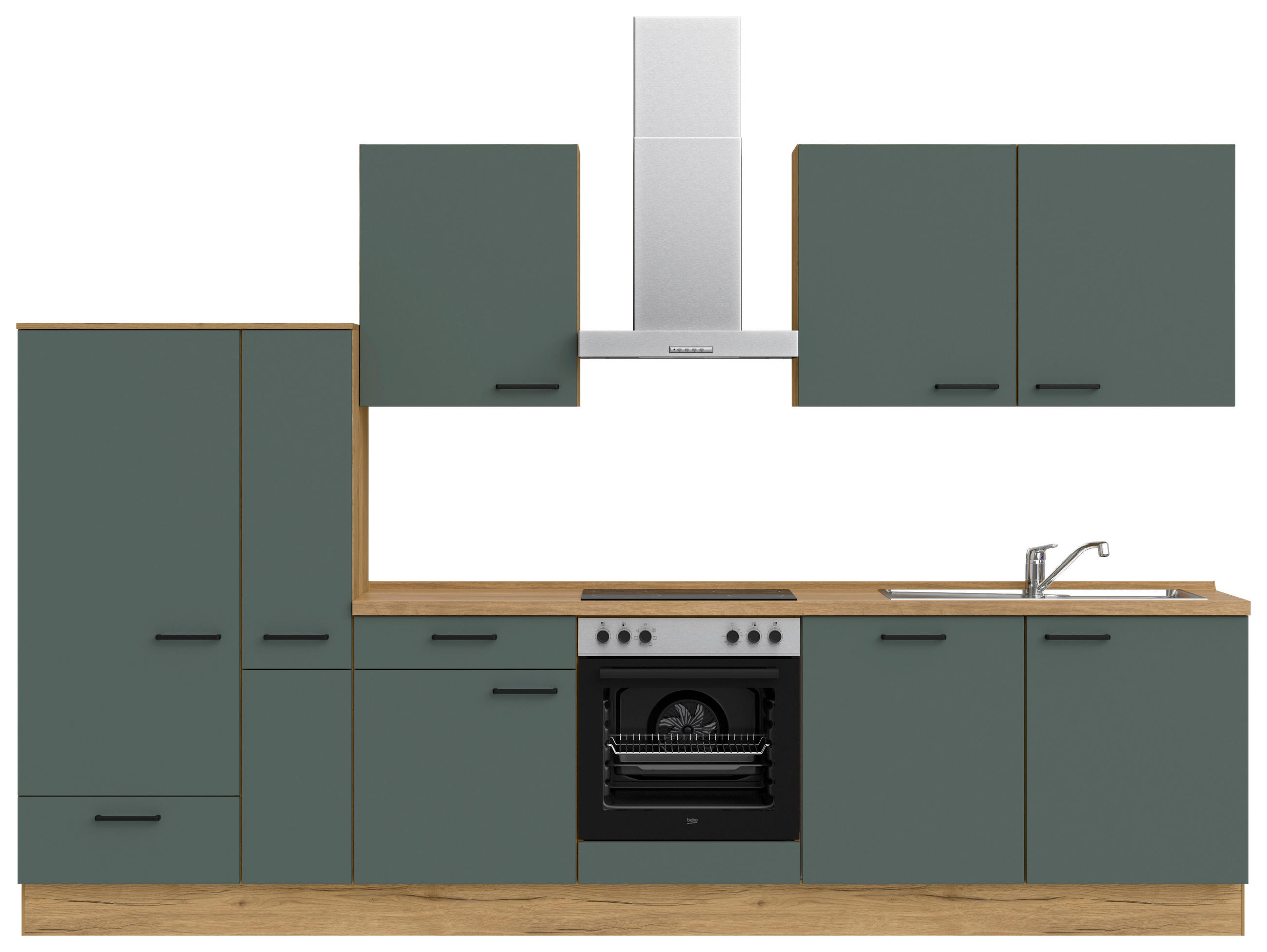 KÜCHENLEERBLOCK 330 cm   in Eichefarben, Dunkelgrün  - Dunkelgrün/Eichefarben, MODERN, Holzwerkstoff/Metall (330cm) - Nobilia