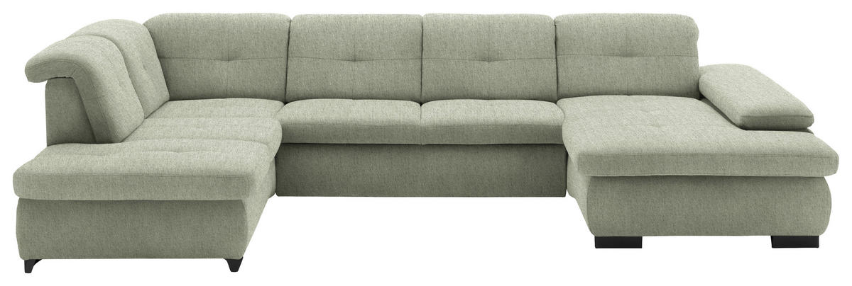 WOHNLANDSCHAFT Grün Webstoff  - Schwarz/Grün, Design, Textil/Metall (210/337/174cm) - Beldomo Style