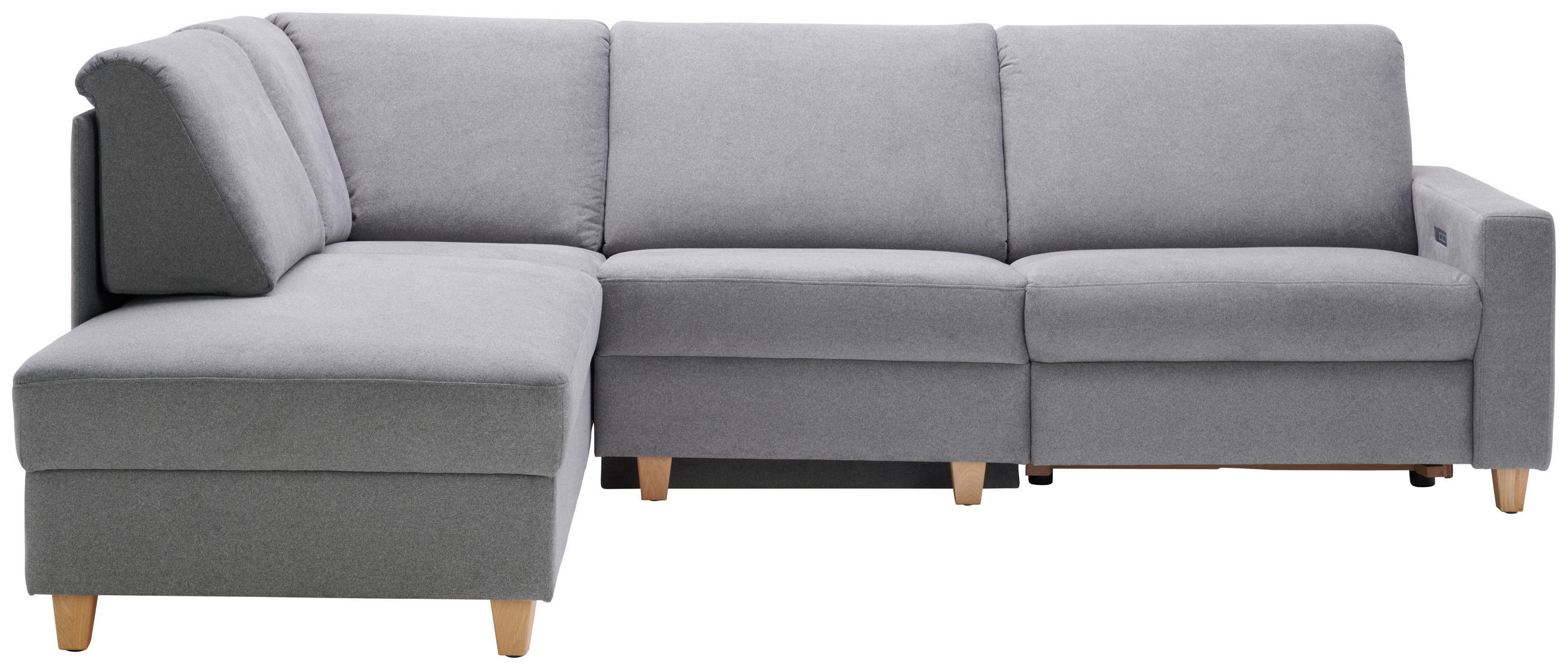 ECKSOFA in Flachgewebe Grau  203/261 cm  - Eichefarben/Grau, KONVENTIONELL, Holz/Textil (203/261cm) - Sedda