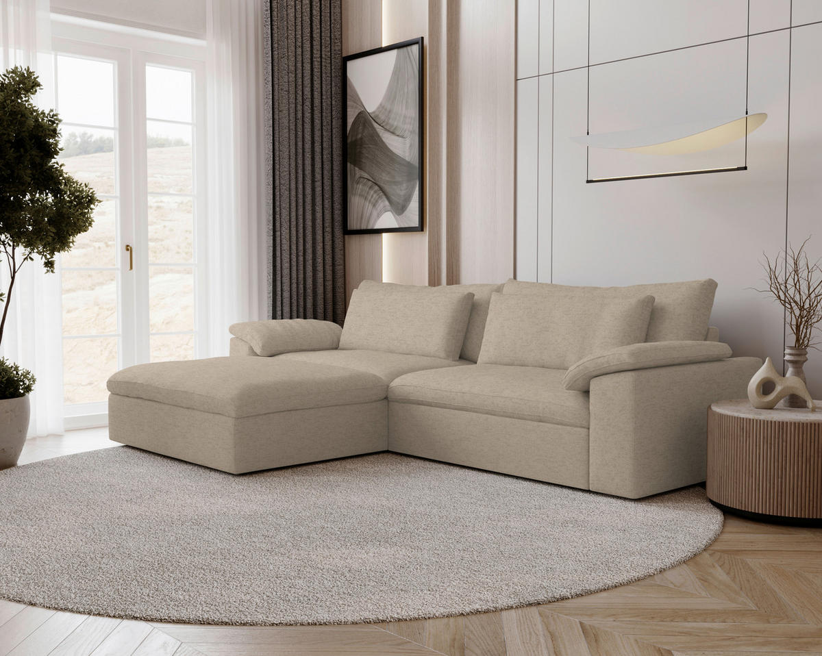 ECKSOFA Flachgewebe Naturfarben  - Schwarz/Naturfarben, Modern, Kunststoff/Textil (198/306cm) - Carryhome