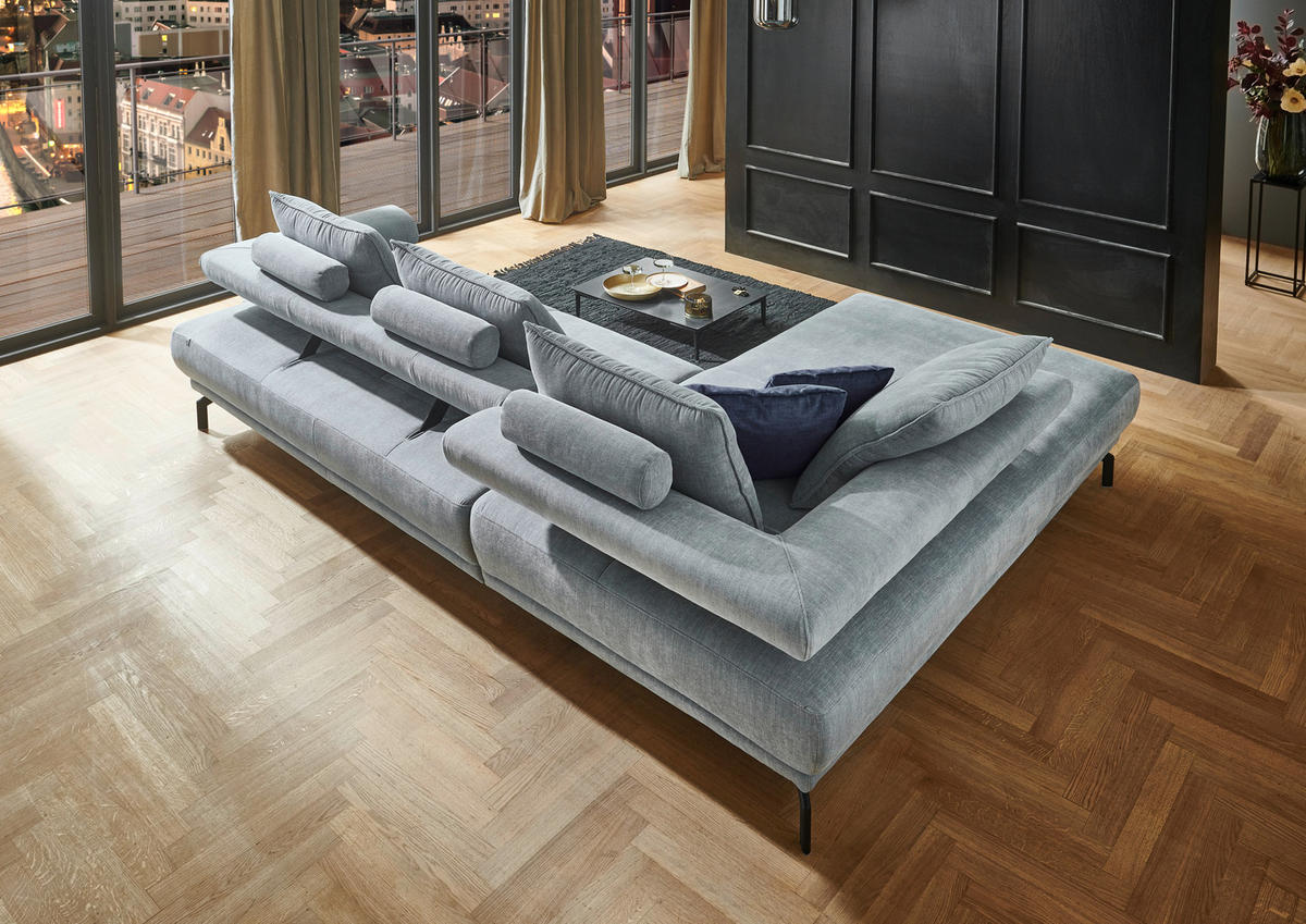 ECKSOFA in Chenille Hellblau  - Schwarz/Hellblau, Design, Textil/Metall (224/305cm) - Dieter Knoll