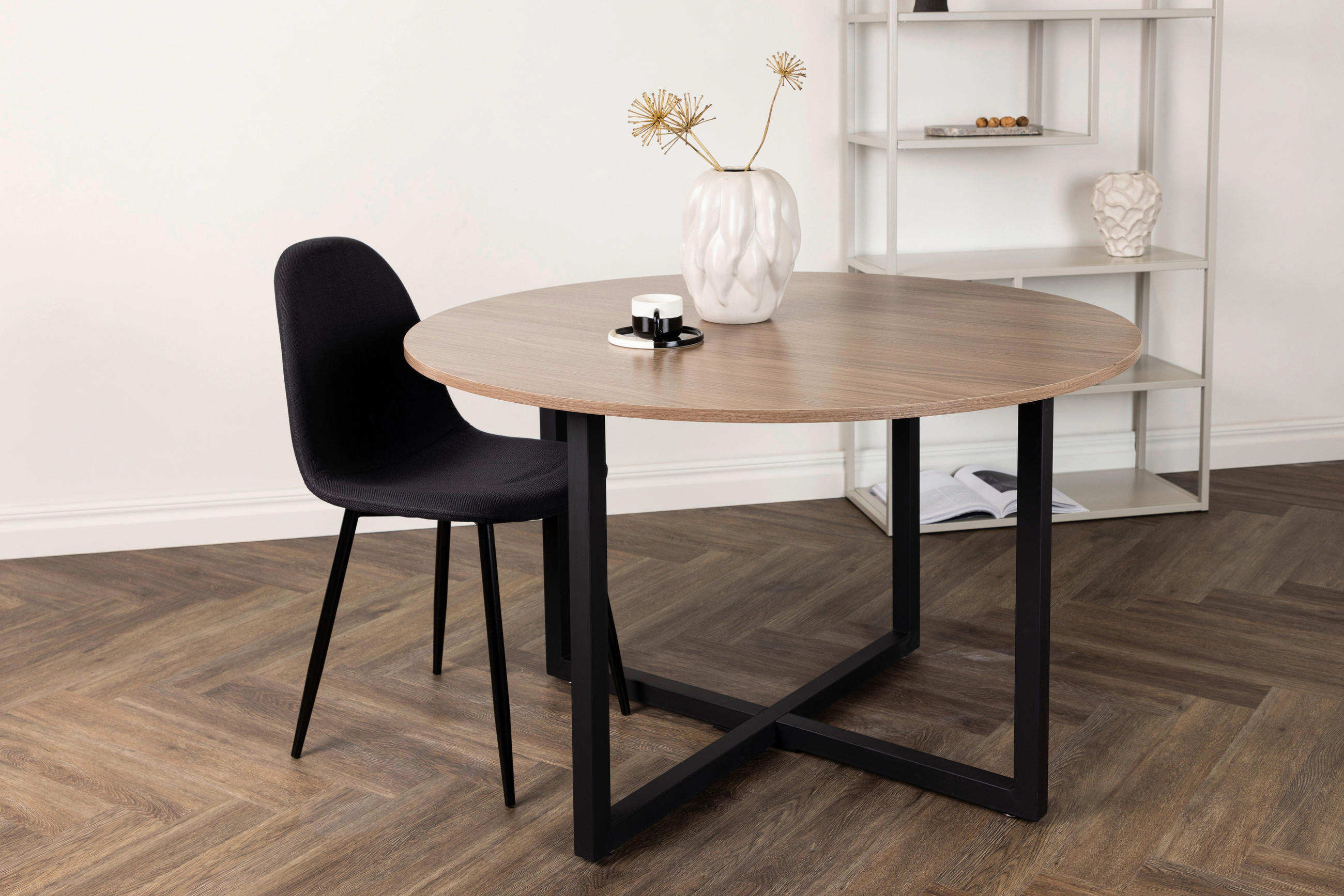 MATBORD i metall, trämaterial 120/120/75 cm   - valnötsfärgad/svart, Design, metall/trämaterial (120/120/75cm) - Livetastic