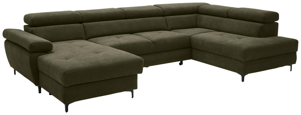 WOHNLANDSCHAFT inkl. Funktion Dunkelgrün Flachgewebe  - Dunkelgrün/Schwarz, MODERN, Textil/Metall (180/333/206cm) - Stylife