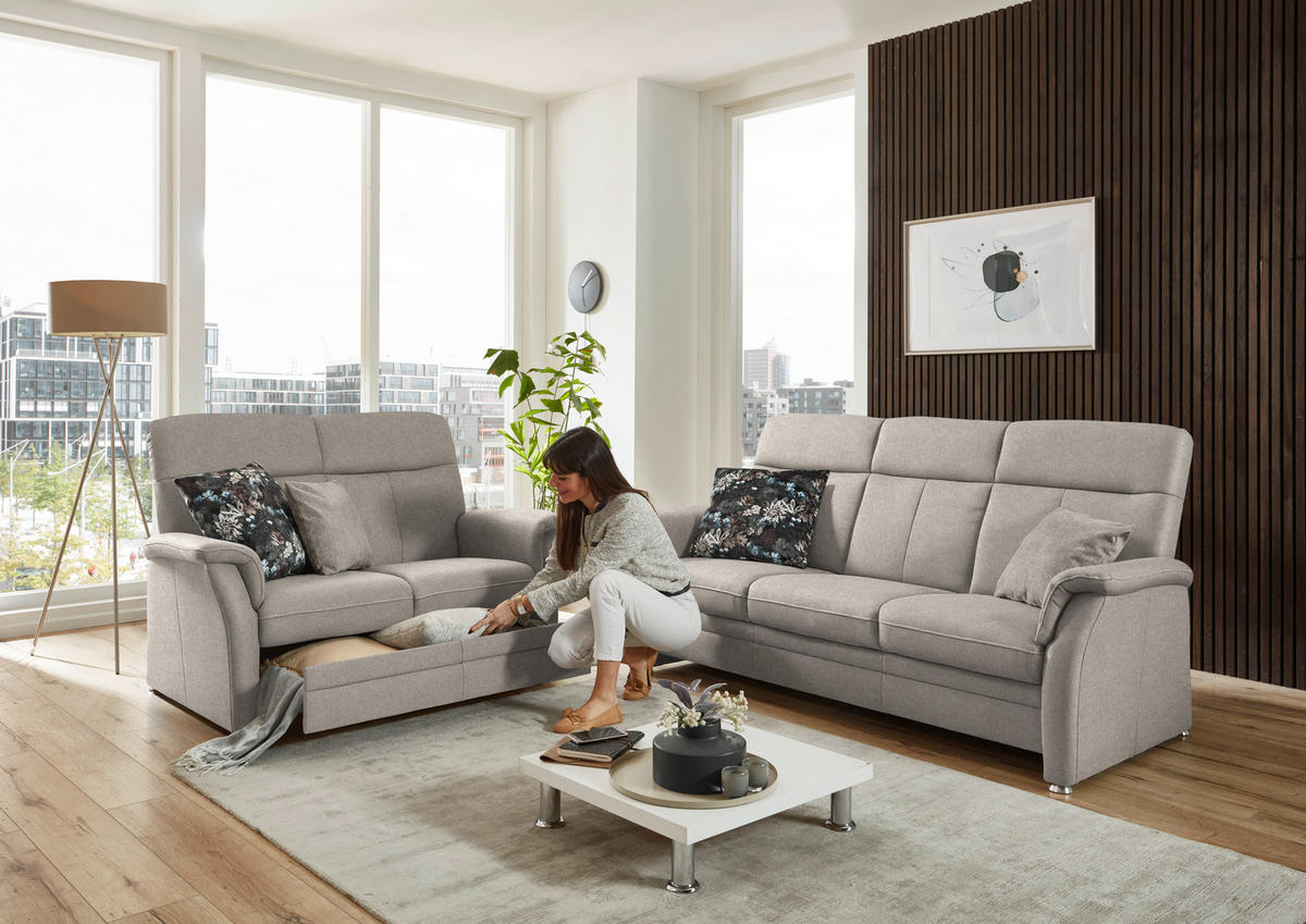 SITZGARNITUR Flachgewebe Beige  - Beige/Alufarben, Konventionell, Textil/Metall (142-194/100/89cm) - Beldomo Comfort