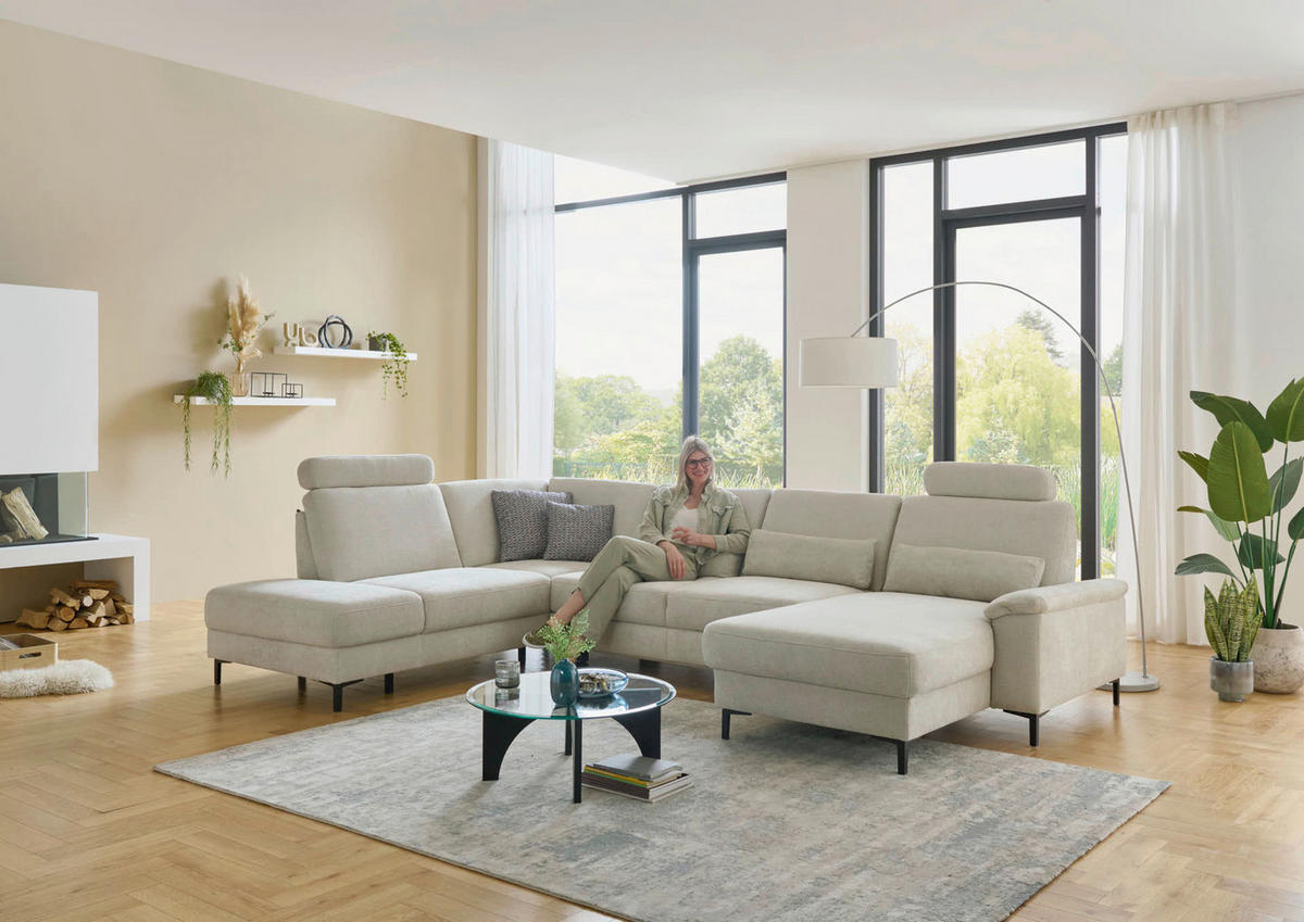 WOHNLANDSCHAFT Dieter Knoll Greige Chenille  - Greige/Schwarz, Design, Textil/Metall (235/349/175cm) - Dieter Knoll