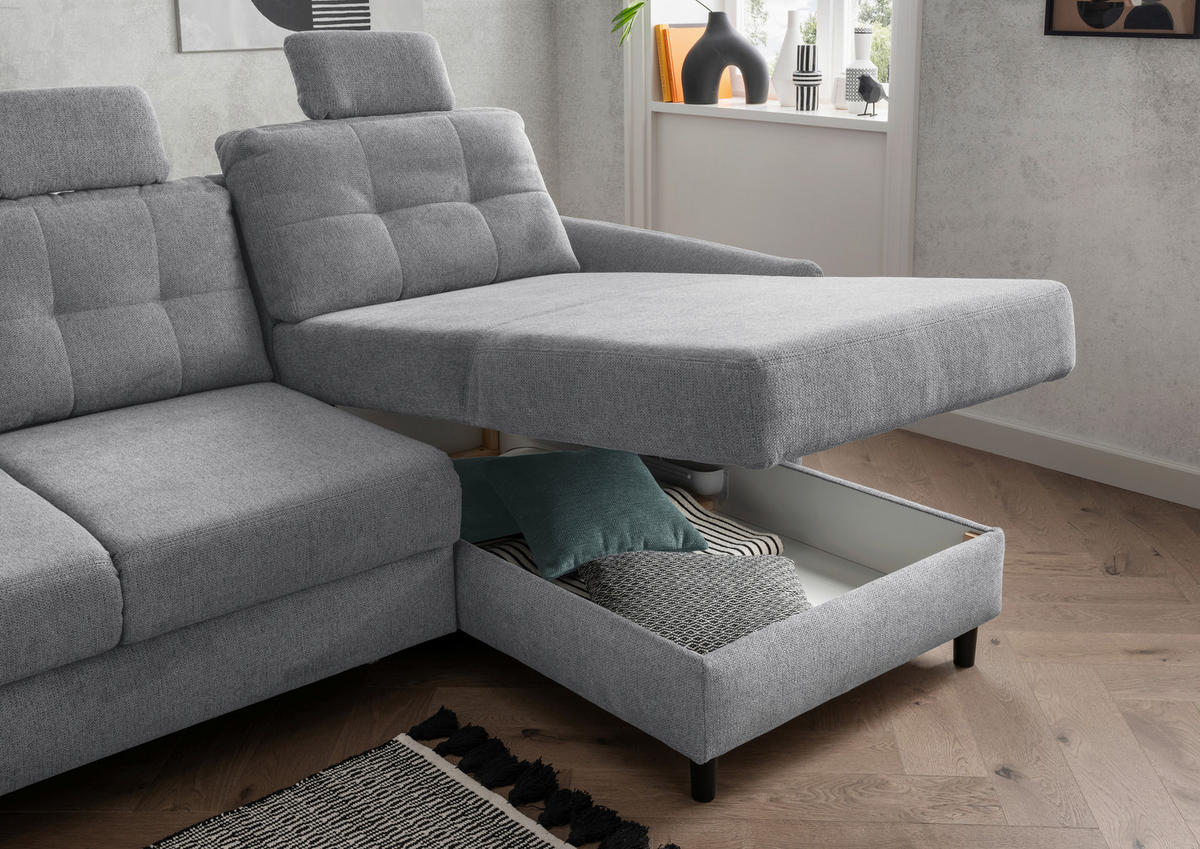 ECKSOFA Silberfarben Chenille  - Mintgrau/Silberfarben, MODERN, Holz/Textil (250-280/176cm) - Livetastic