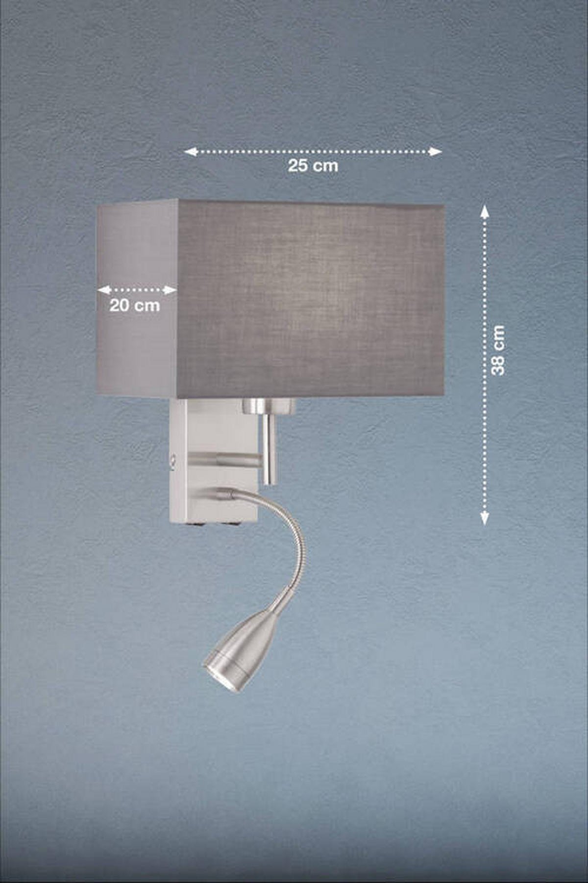 WANDLEUCHTE Dream 25/38 cm   - Grau/Nickelfarben, MODERN, Textil/Metall (25/38cm) - Fischer & Honsel
