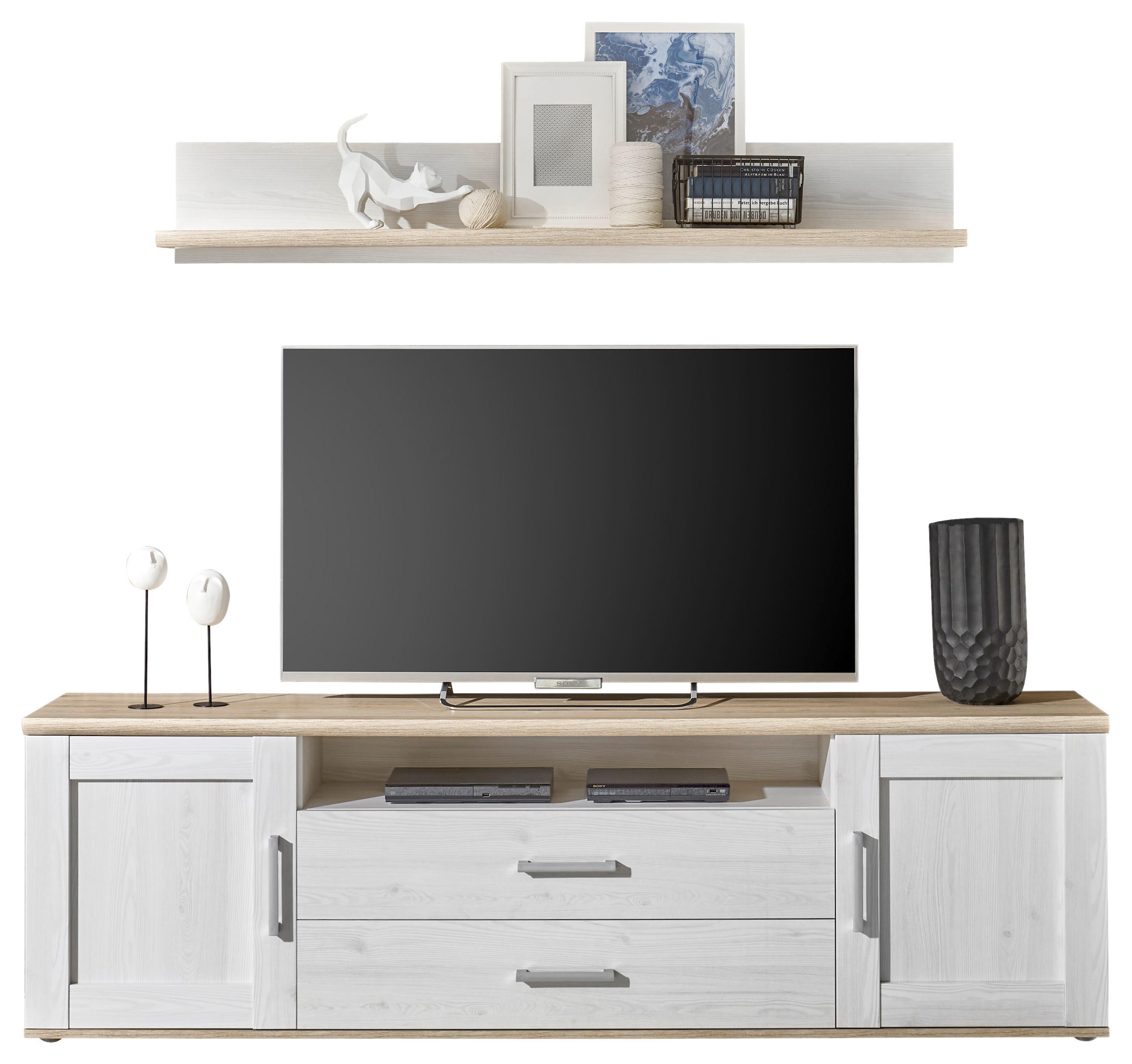 WOHNWAND 2-teilig  Eiche San Remo 200/60/38 cm  - Silberfarben/Lärchefarben, Lifestyle, Holzwerkstoff/Kunststoff (200/60/38cm) - MID.YOU