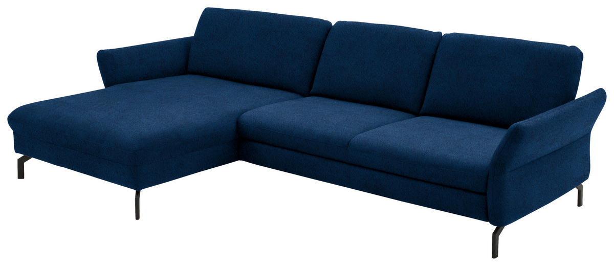 ECKSOFA in Velours Dunkelblau  - Schwarz/Dunkelblau, Design, Textil/Metall (179/306cm) - Beldomo System