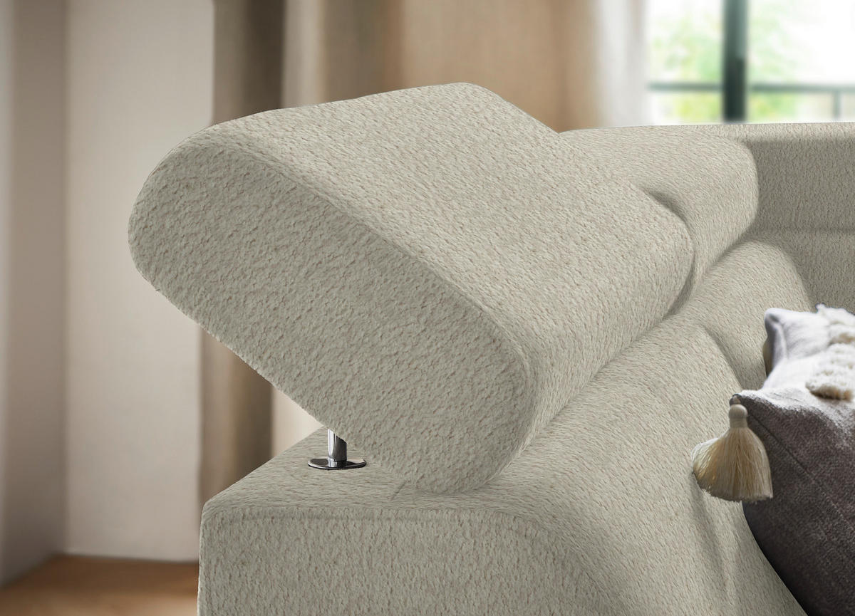 ECKSOFA in Teddystoff Ecru  - Ecru/Schwarz, Design, Textil/Metall (203/260cm) - Stylife