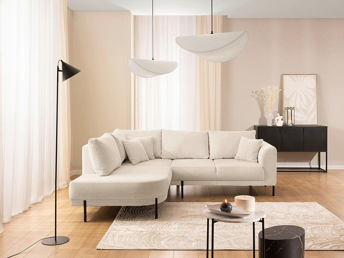 ECKSOFA Mauris Creme Chenille Rückenkissen  - Creme/Schwarz, Design, Kunststoff/Textil (200/233cm) - Livetastic