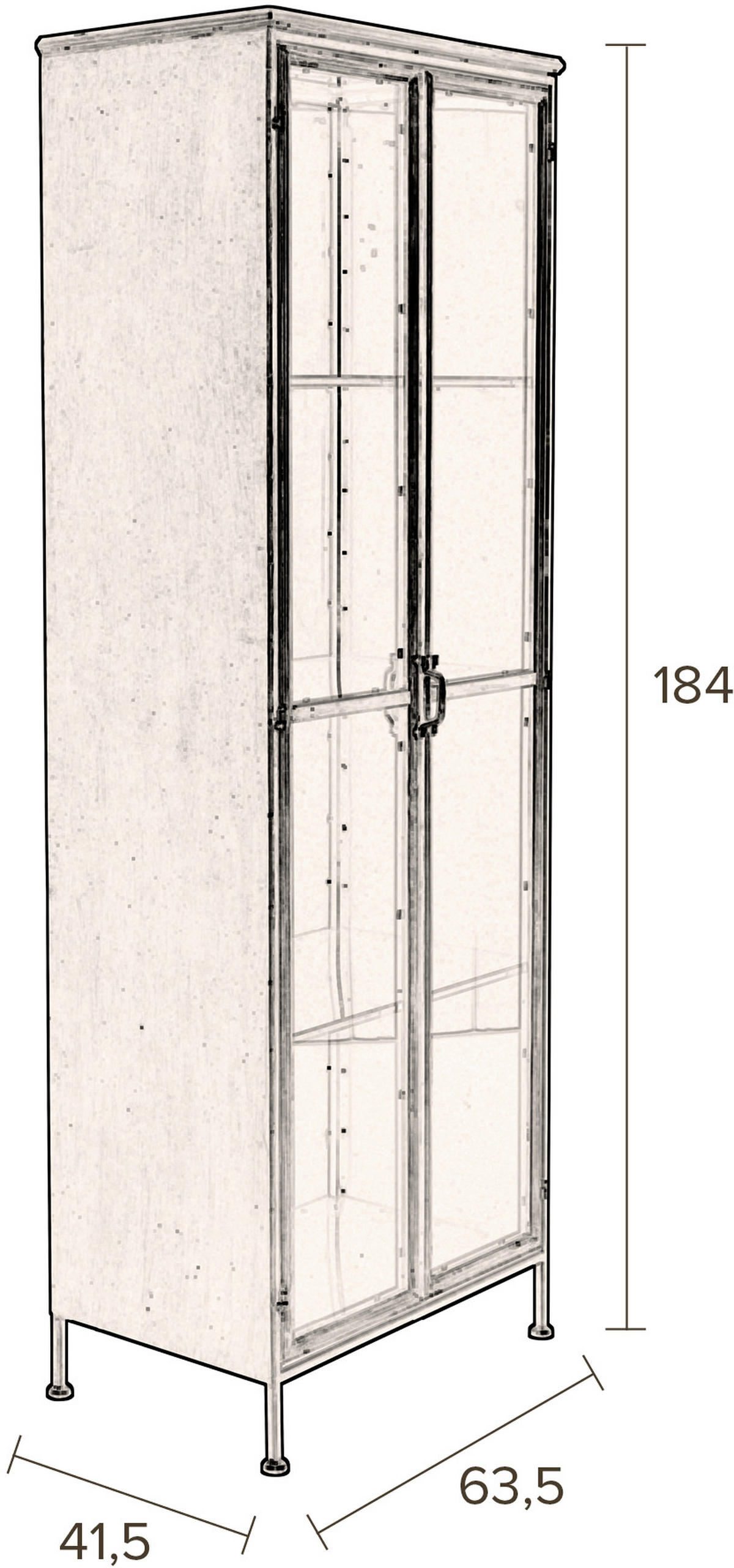 VITRIN sárgaréz  - sárgaréz, Design, Üveg/fém (63,5/184/41,5cm) - Dutchbone