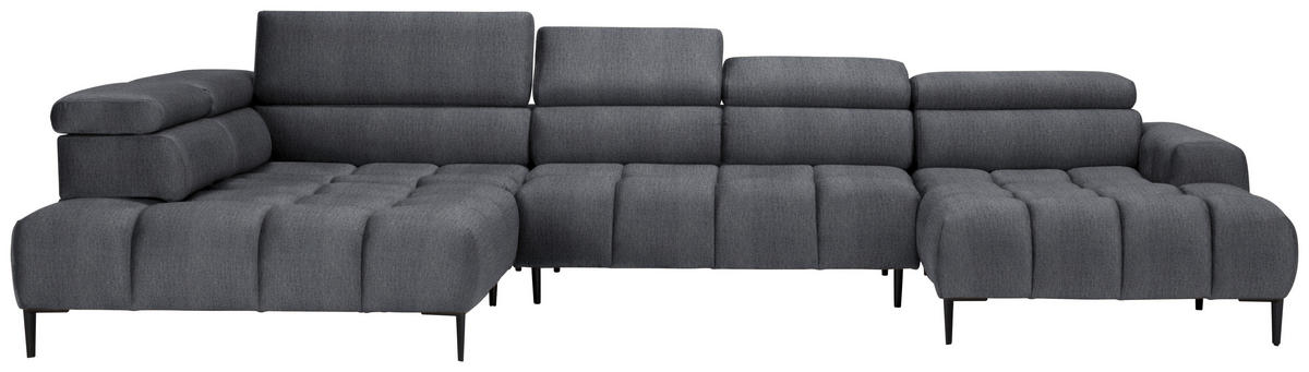 WOHNLANDSCHAFT  in Samt, Webstoff Grau  - Schwarz/Grau, Design, Textil/Metall (216/385/177cm) - Welnova