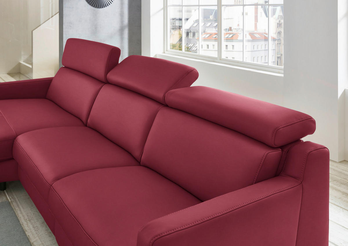 ECKSOFA in Echtleder Bordeaux  - Bordeaux/Schwarz, Design, Leder/Metall (176/291cm) - Valdera