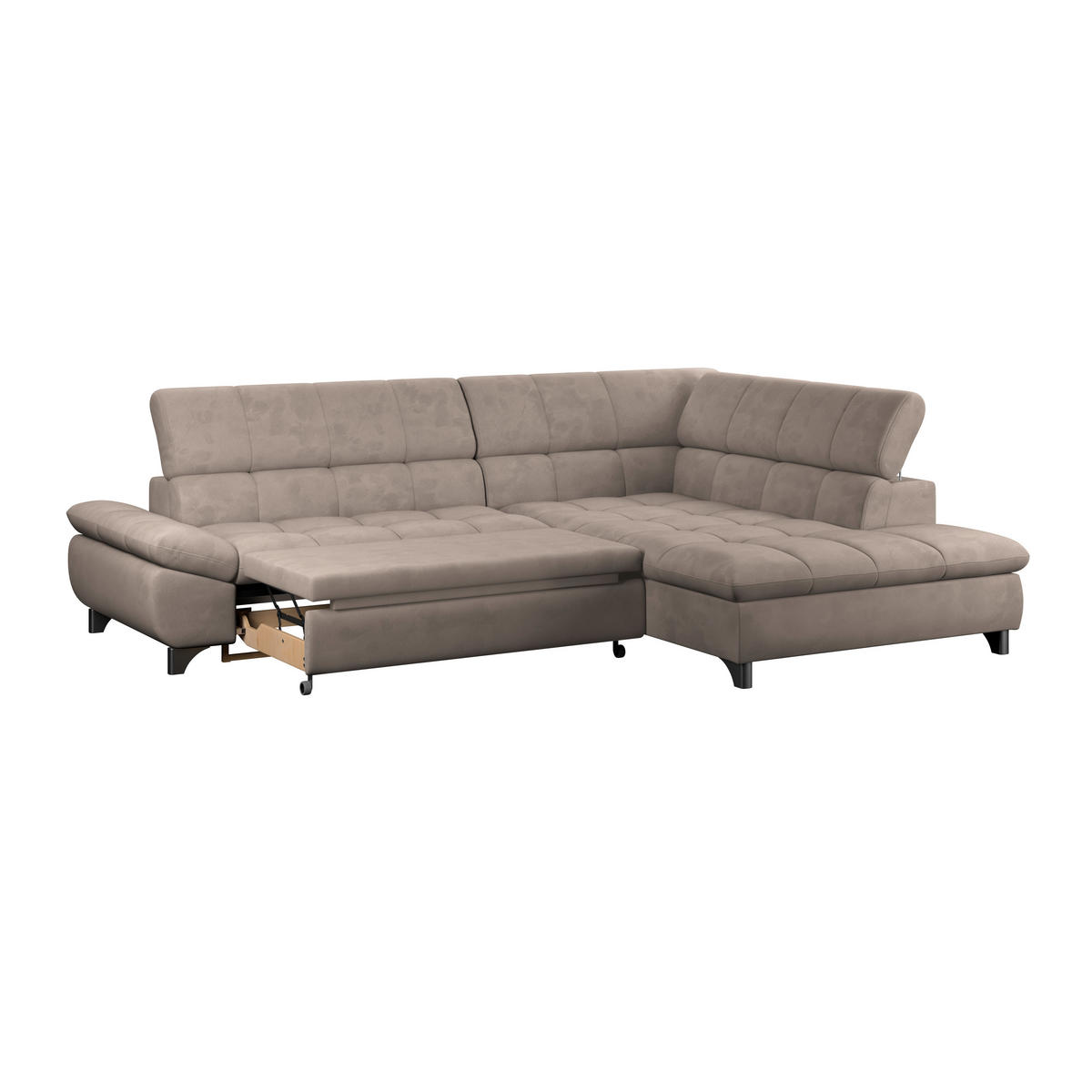 ECKSOFA Beige Chenille  - Chromfarben/Beige, KONVENTIONELL, Textil/Metall (312/234cm) - Livetastic