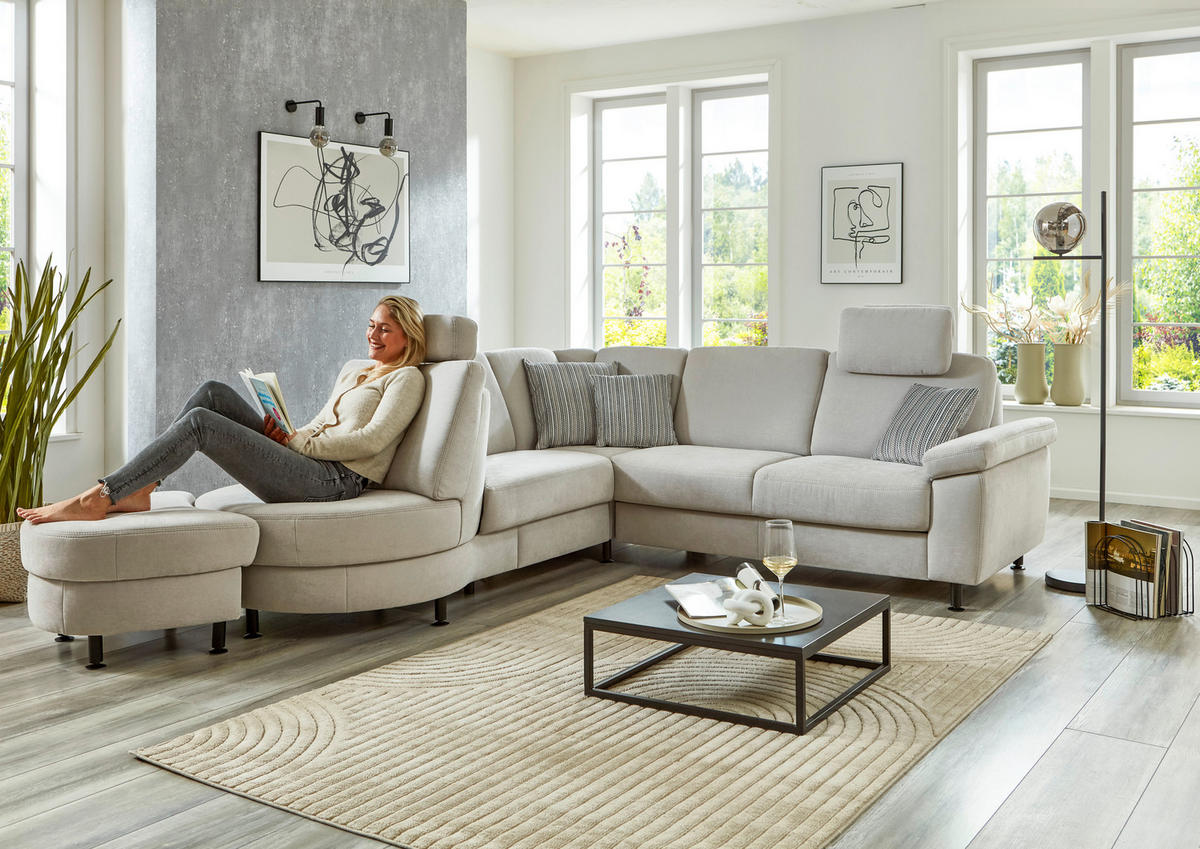 ECKSOFA Hellgrau Flachgewebe  - Hellgrau/Schwarz, KONVENTIONELL, Textil/Metall (252/248cm) - Beldomo Comfort