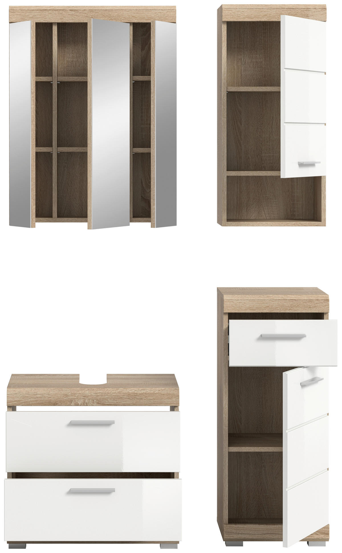 BADEZIMMER 4-teilig  in 97 cm  - Weiss Hochglanz/Silberfarben, Modern, Glas/Holzwerkstoff (97cm) - MID.YOU
