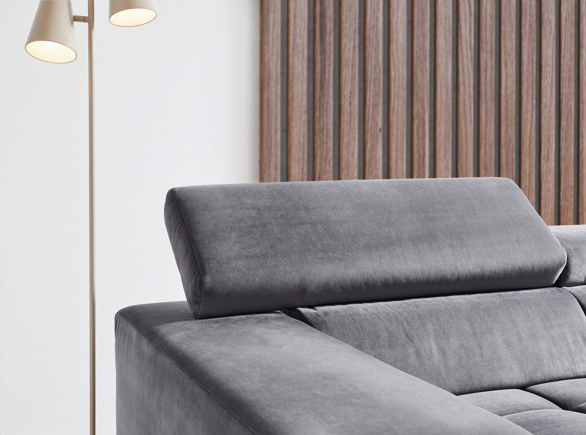 ECKSOFA Anthrazit Mikrofaser  - Chromfarben/Anthrazit, Design, Textil/Metall (326/222cm) - Beldomo Speed