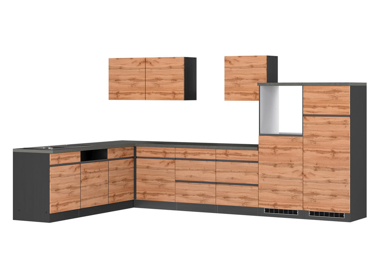 KÜCHENLEERBLOCK 360 cm   in Eiche Wotan  - Eiche Wotan, Design, Holzwerkstoff (360cm) - Held