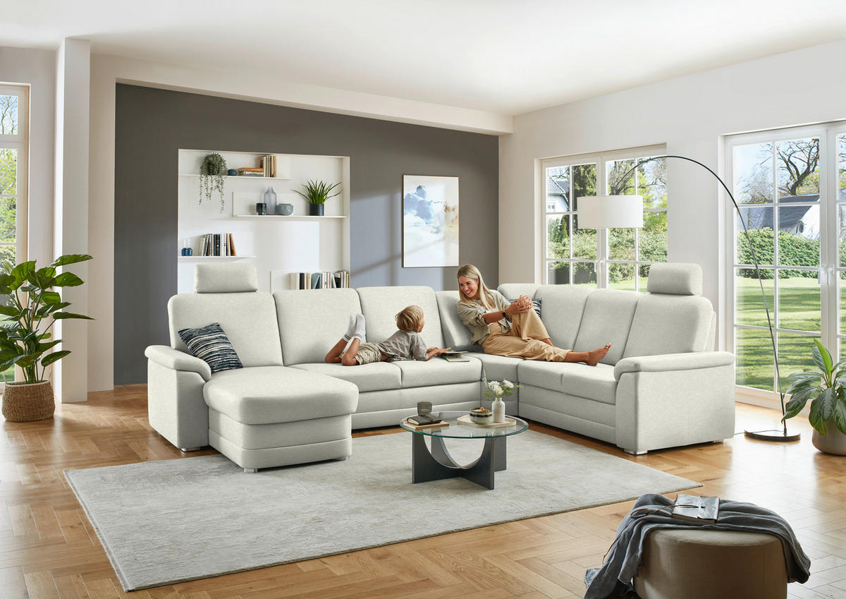 WOHNLANDSCHAFT  in Chenille Creme  - Creme/Alufarben, KONVENTIONELL, Holz/Textil (160/329/235cm) - Beldomo Comfort