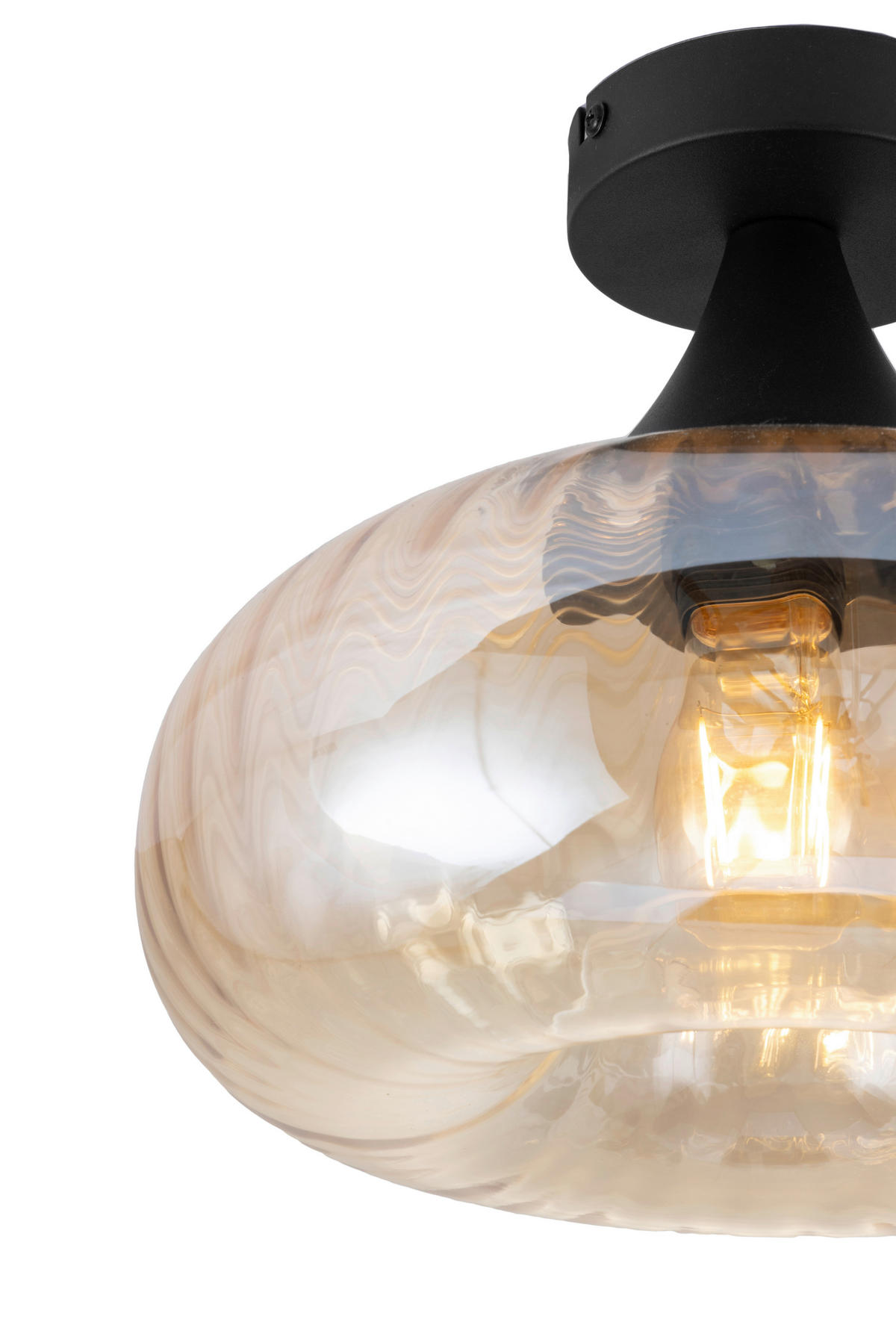 DECKENLEUCHTE 28/23 cm   - Bernsteinfarben/Schwarz, Design, Glas/Metall (28/23cm) - Collet's Monde