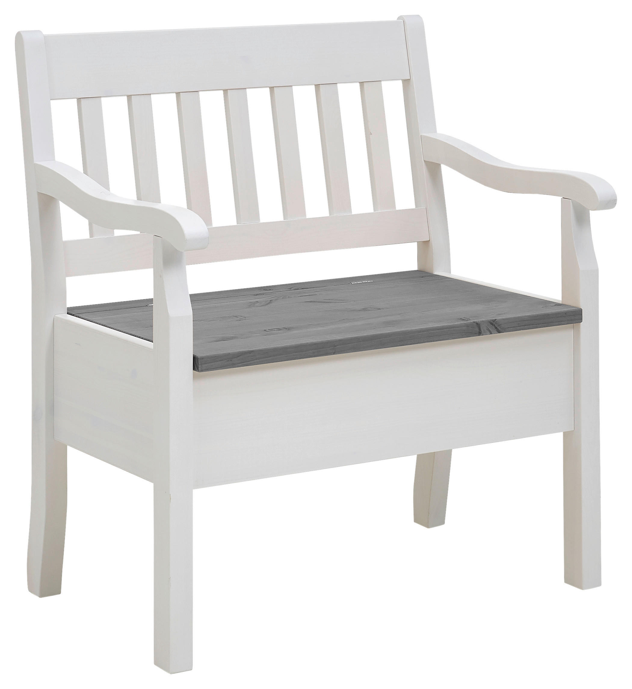 SITZBANK 83/93/58 cm Grau, Weiß Kiefer massiv  - Weiß/Grau, ROMANTIK / LANDHAUS, Holz (83/93/58cm) - Boxxx