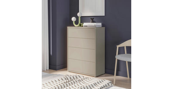 KOMMODE , 75/99/35 cm, 4 Schublade(n)  - Taupe/Silberfarben, Trend, Holzwerkstoff/Kunststoff (75/99/35cm) - Carryhome