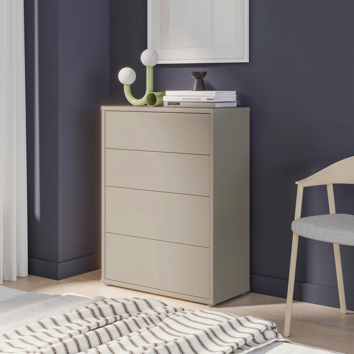 KOMMODE , 75/99/35 cm, 4 Schublade(n)  - Taupe/Silberfarben, Trend, Holzwerkstoff/Kunststoff (75/99/35cm) - Carryhome