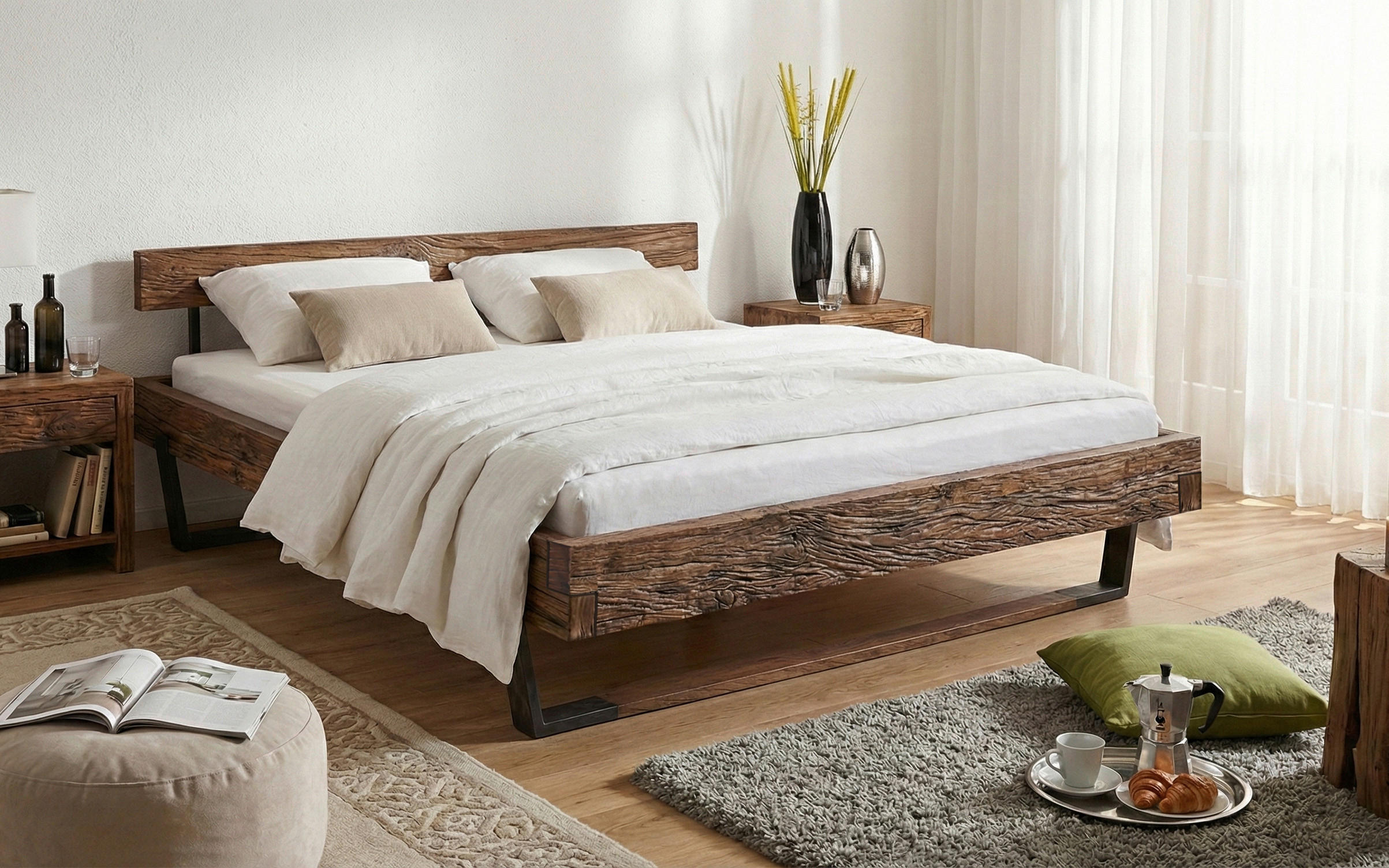 BALKENBETT 180/200 cm  in Braun, Schwarz   - Schwarz/Braun, MODERN, Holz/Metall (180/200cm) - MID.YOU