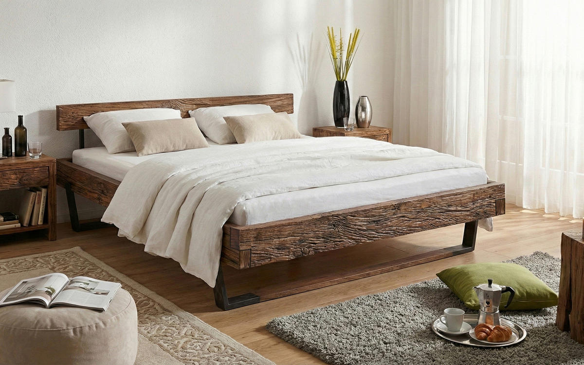 BALKENBETT 180/200 cm  in Braun, Schwarz   - Schwarz/Braun, MODERN, Holz/Metall (180/200cm) - MID.YOU