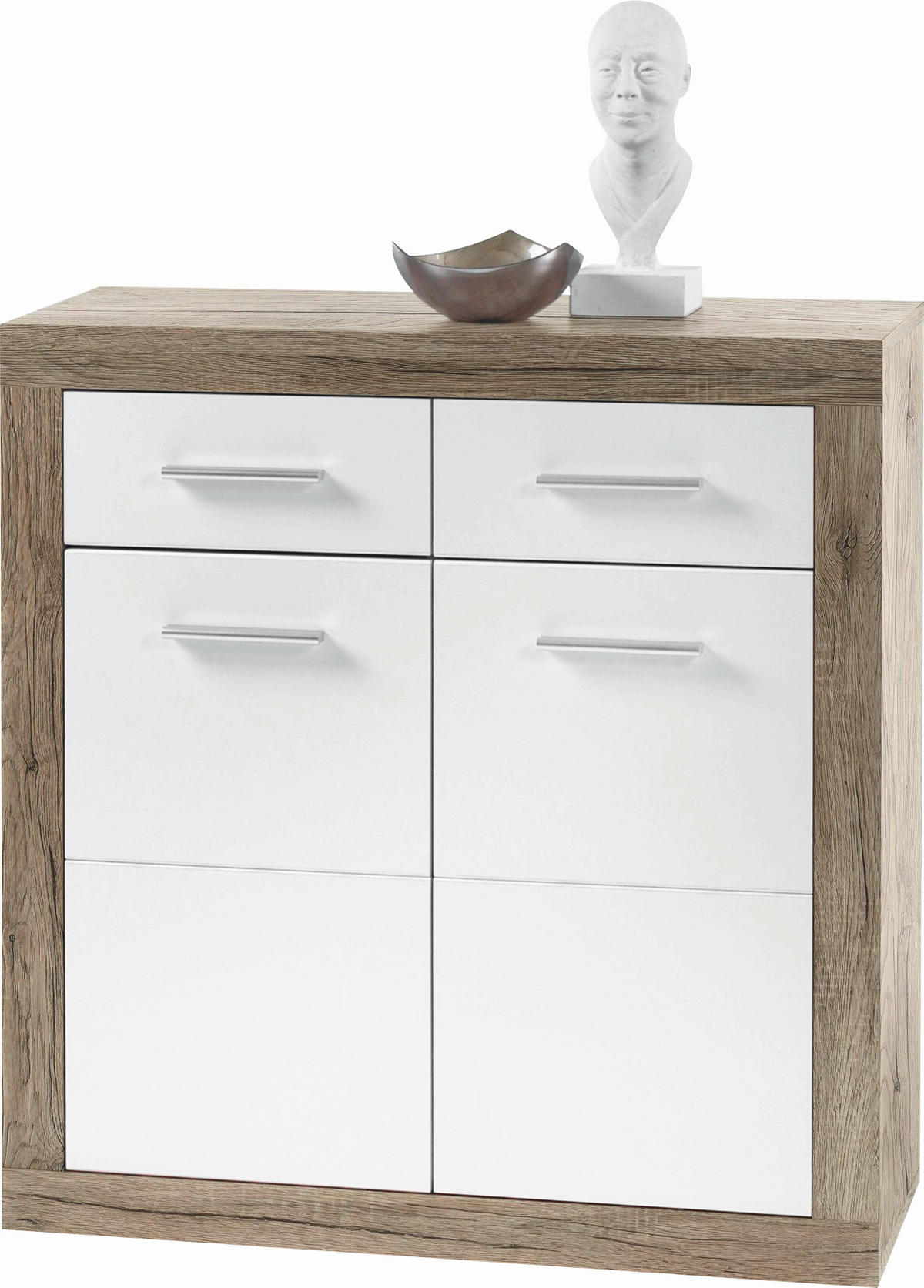 KOMODA, bela, hrast sonoma  - srebrne barve/bela, Design, umetna masa/leseni material (82/88/37cm) - Xora