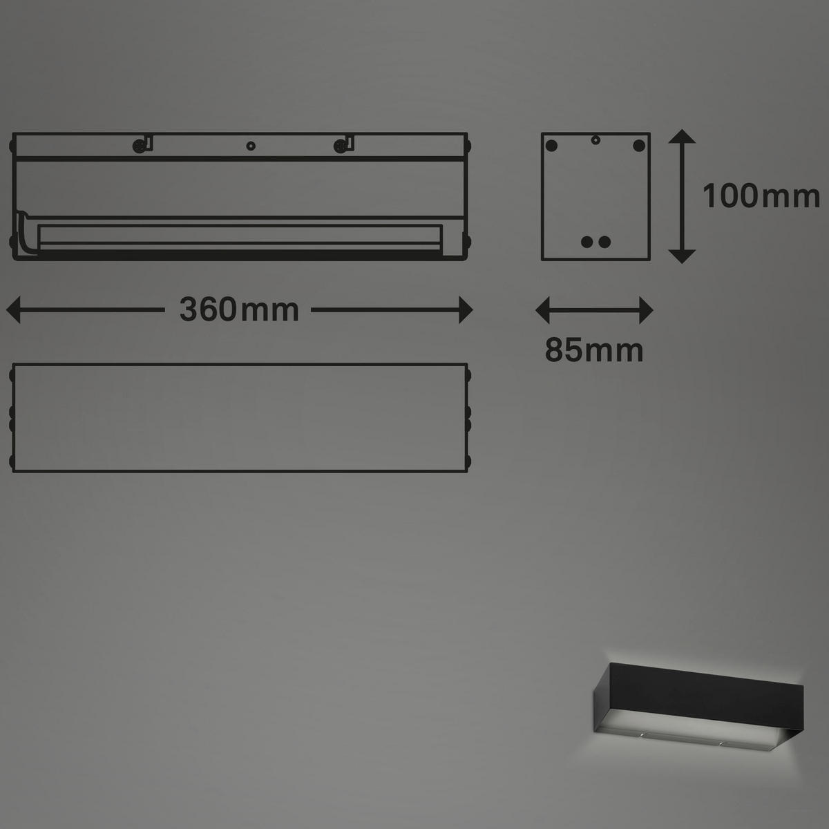KUPAONSKA SVJETILJKA ZIDNA  - crna, Basics, metal (36/8,5/10cm)
