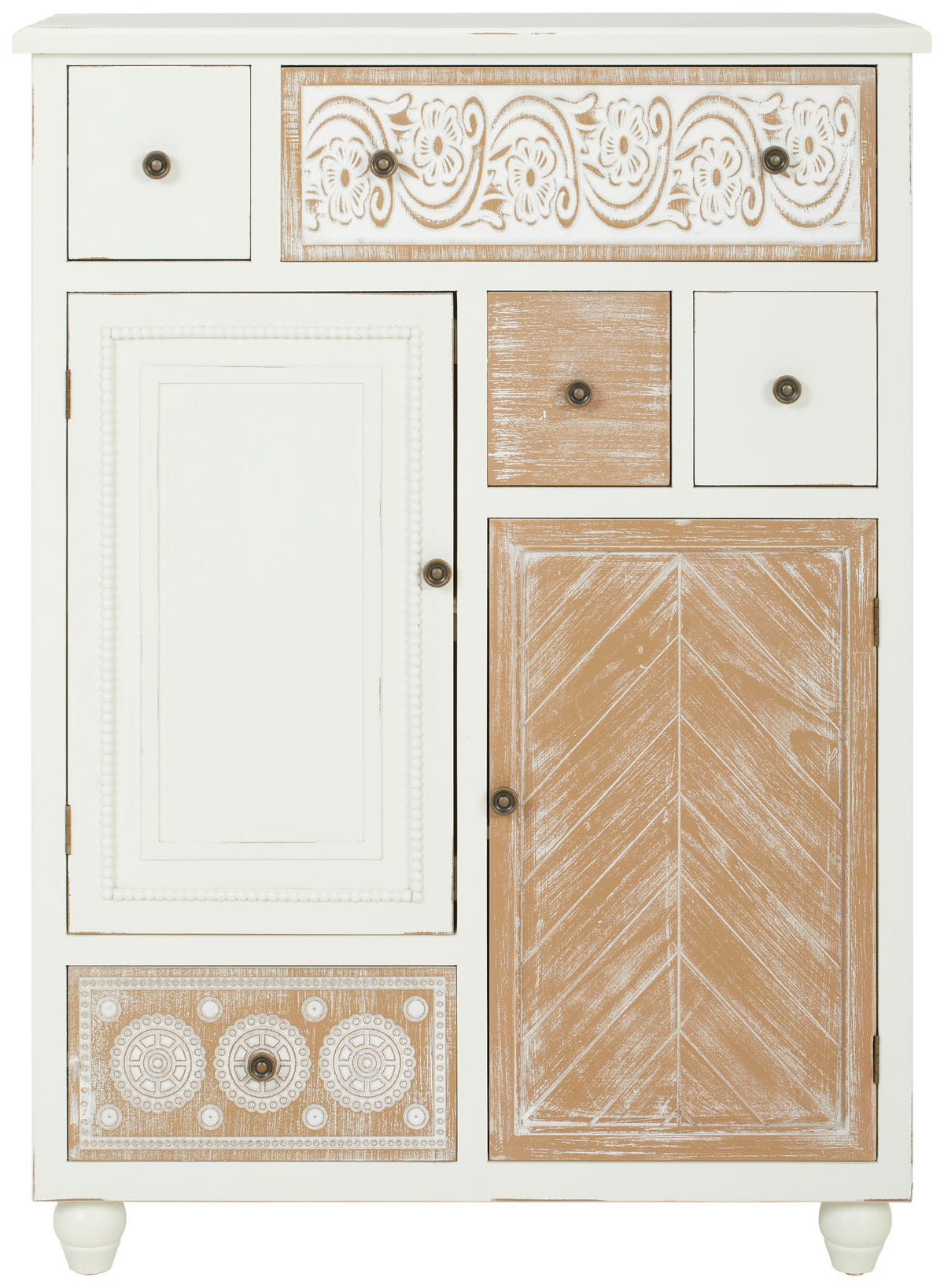 KOMODA, naravne barve, bela, svetlo rjava  - svetlo rjava/črna, Romantika, kovina/leseni material (83/115/40cm) - Landscape