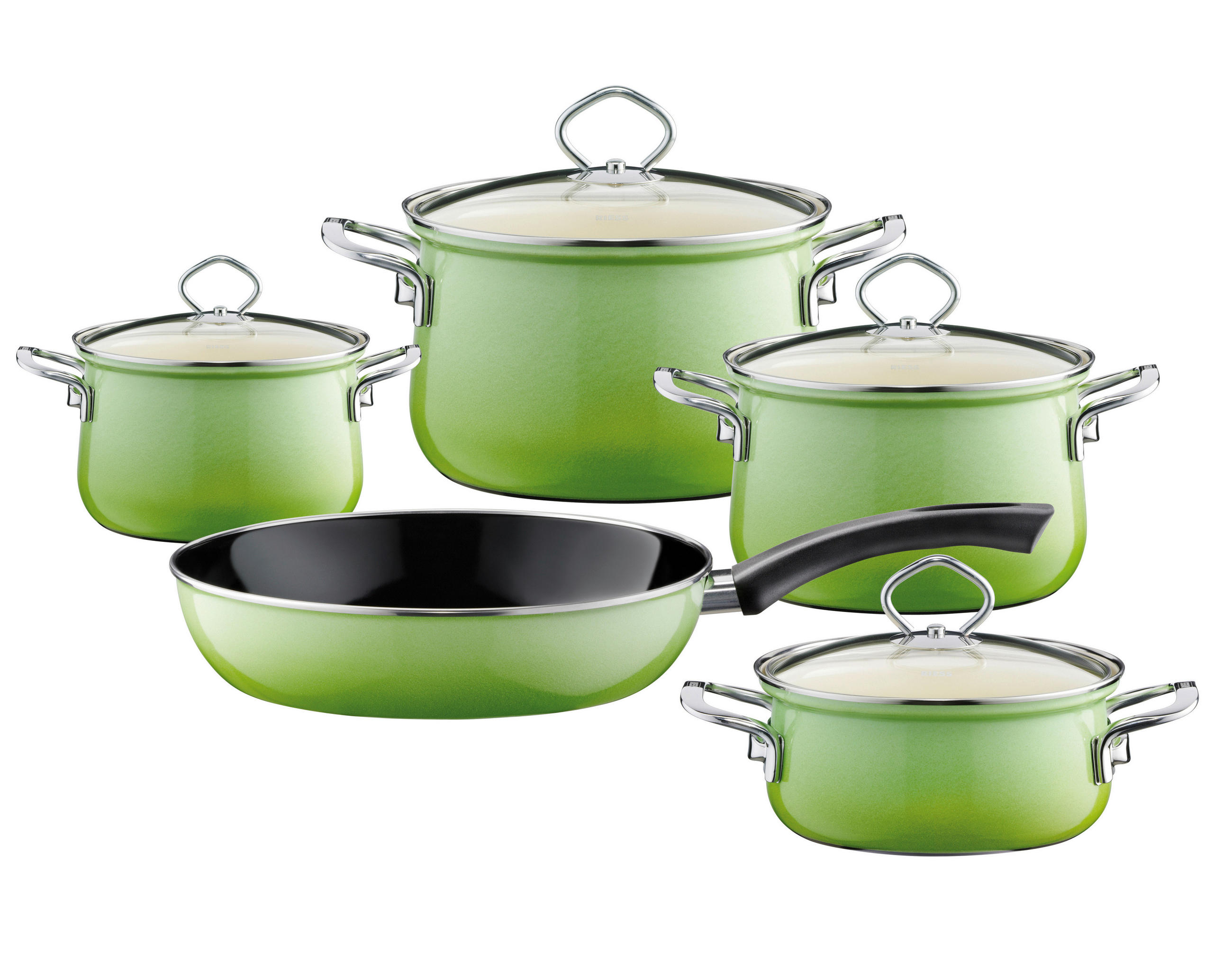 KOCHTOPFSET Nouvelle 5-teilig  - Klar/Hellgrün, Basics, Glas/Metall - Riess
