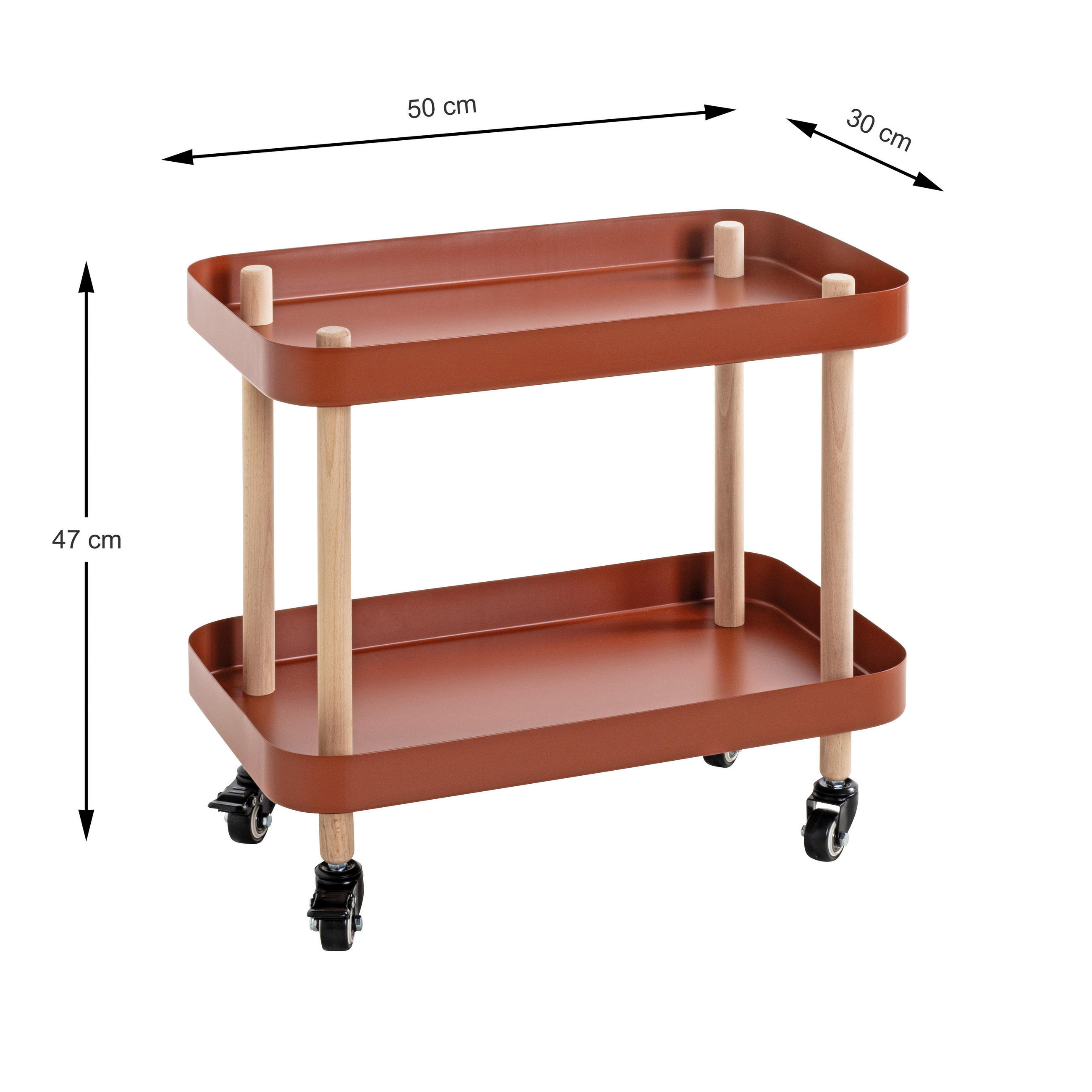 Thumbnail - Servierwagen, Natur, Rot, Buche, Holz, Metall, Buche, massiv, rechteckig, rund, 30x47x50 cm, Stauraum, Flaschenfach, off...